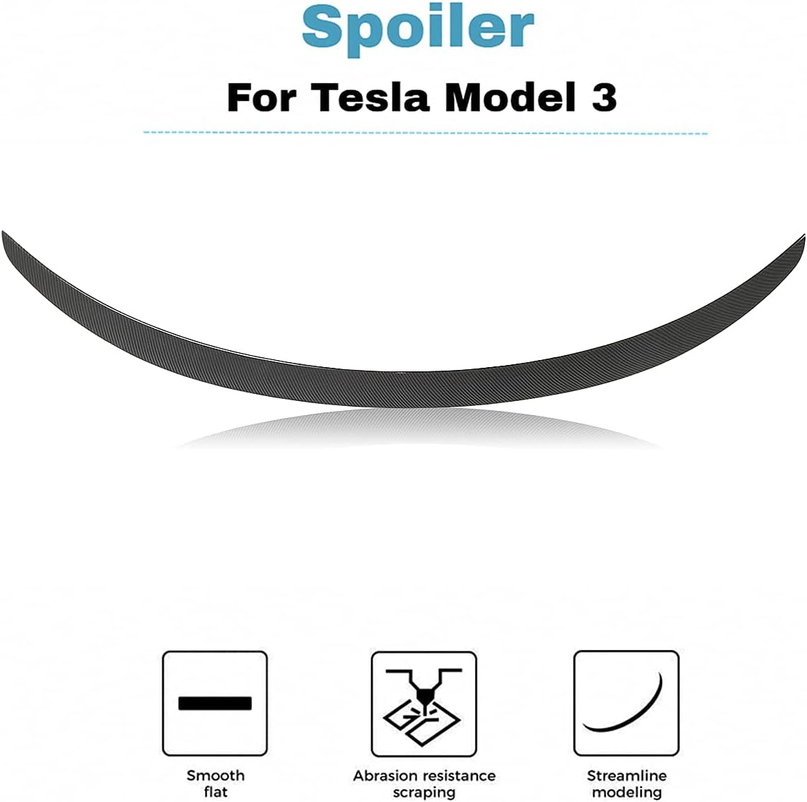 KKoneAuto 2017-2021 Model 3 Spoiler Carbon Fiber Style Rear Trunk Spoiler Wing Compatible with Tesla Model 3 Pack of 2