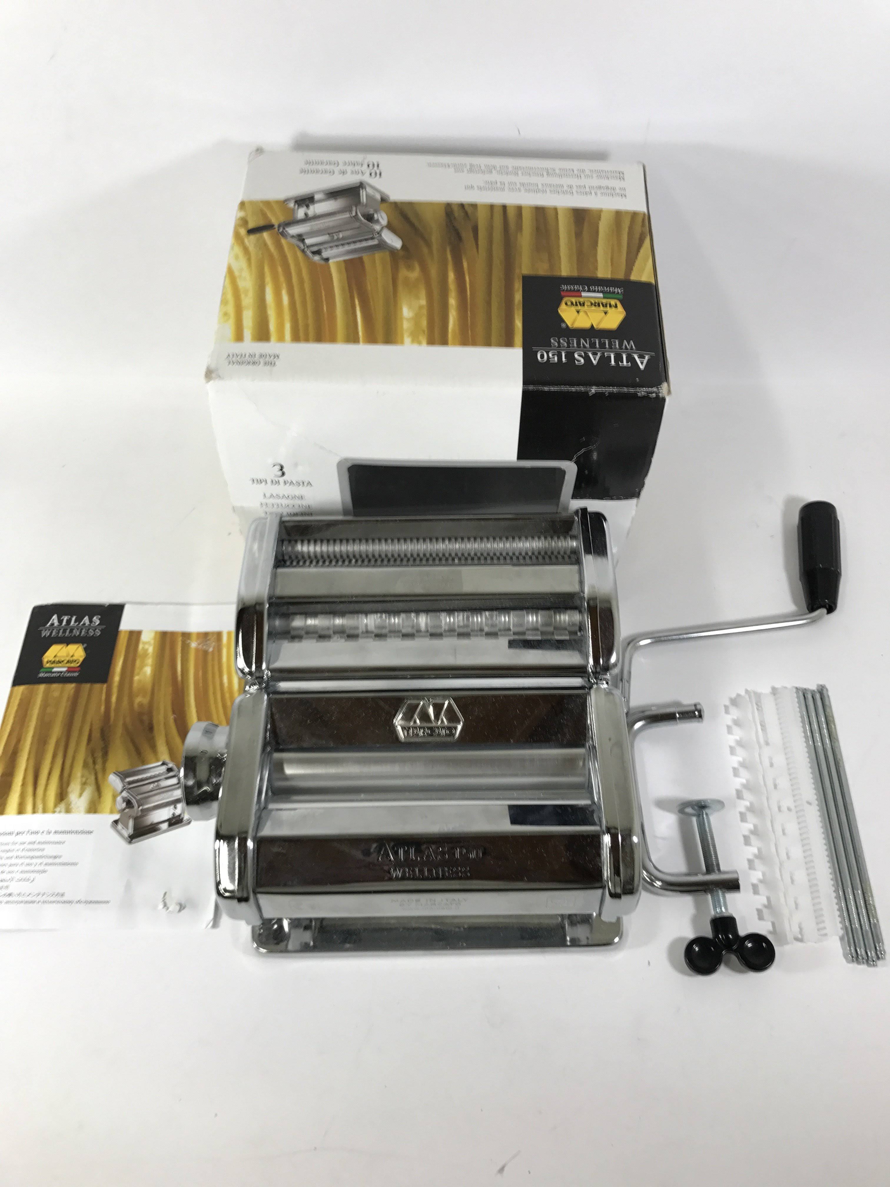 Marcato Atlas Pasta Machine, Stainless Steel, Silver, Includes Pasta Cutter, Hand Crank,