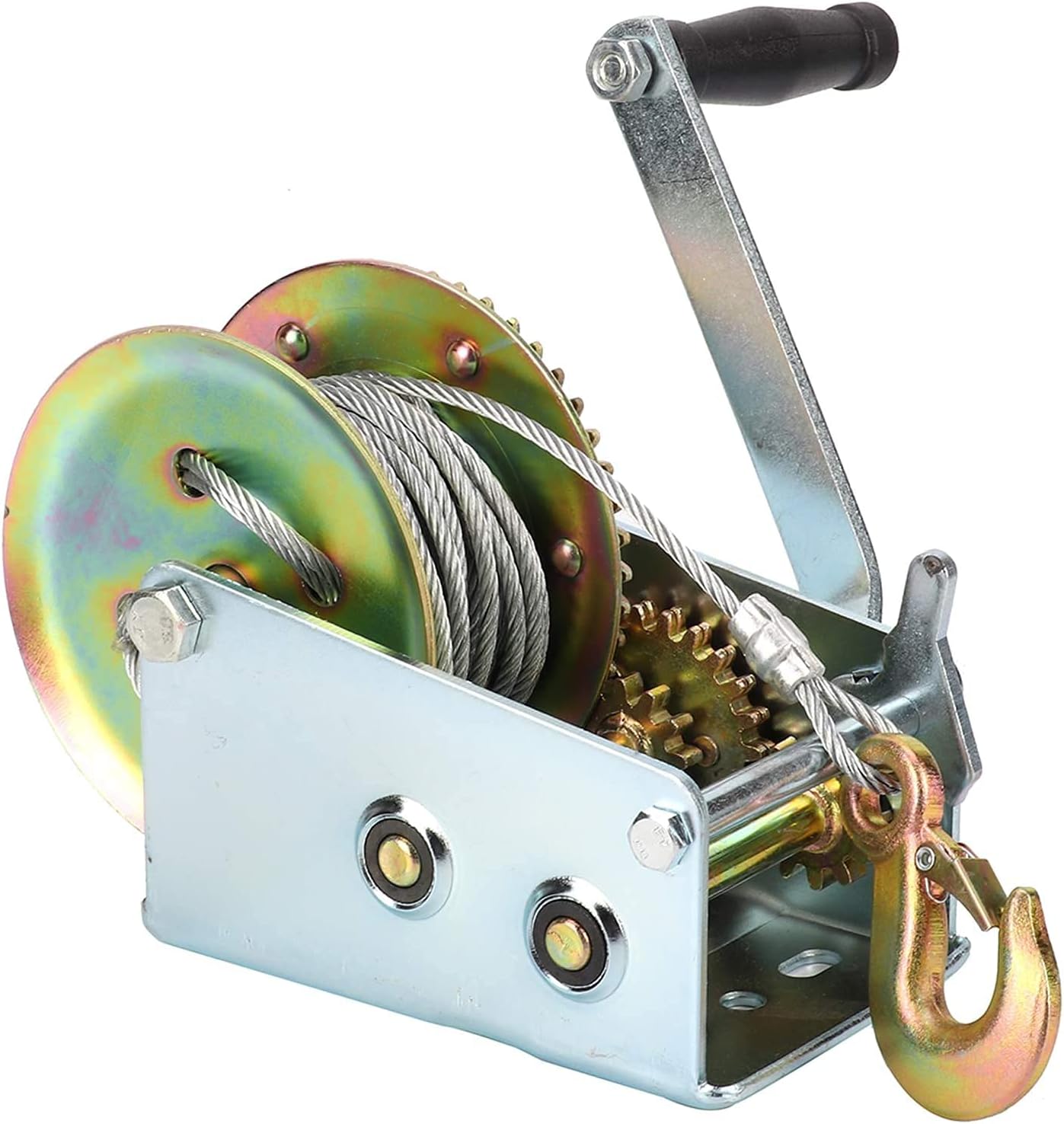 tonchean 2500lbs Capacity Hand Winch, Heavy Duty Hand Crank Winch with 10m (32ft) Steel Wire Manual Trailer Winch Adjustable Crank Strap Gear Winch for ATV Boat Trailer Truck Pack of 2