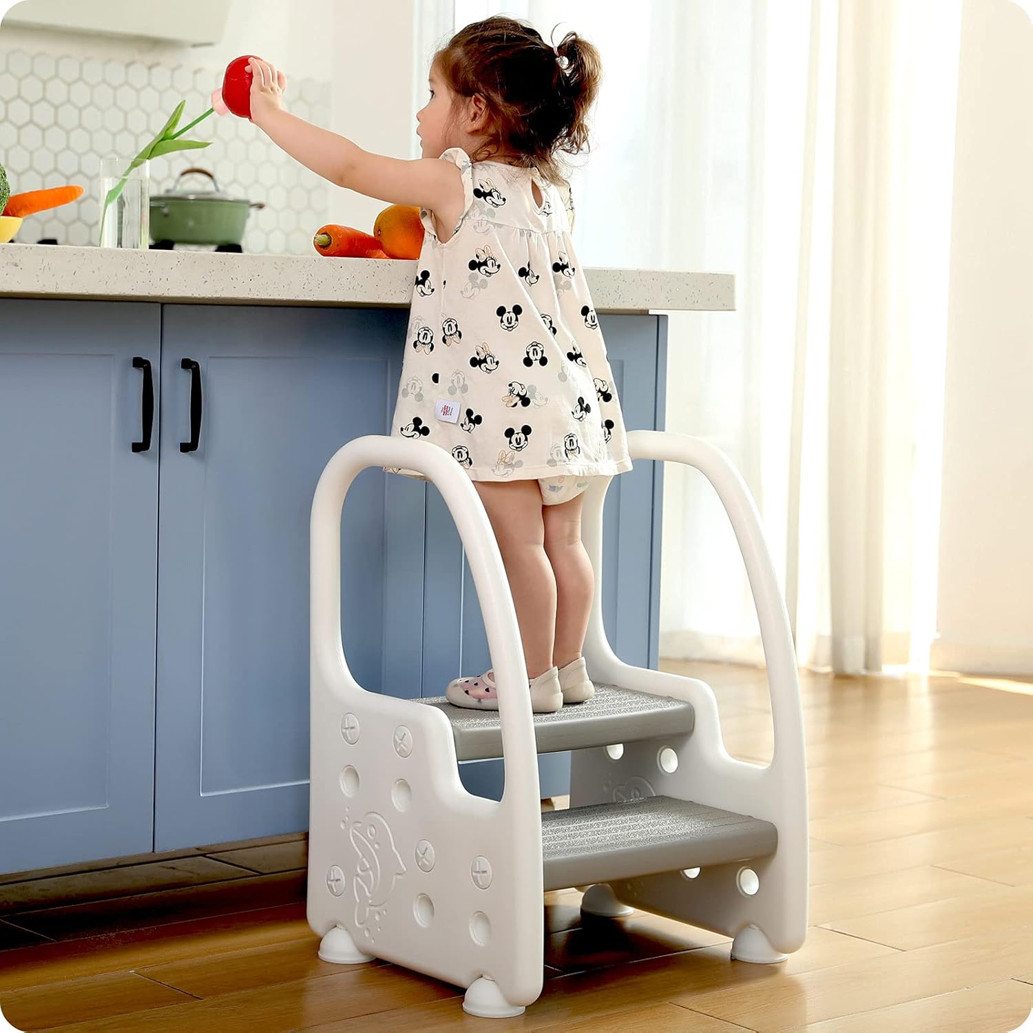 Height Adjustable Two Step Standing Stool with Handles Non-Slip Safety for Toddlers Children Kids Potty Training Kitchen Tower, Mangohood Pack of 2