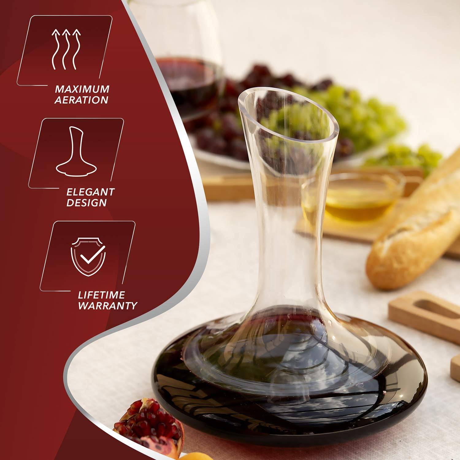 Le Chateau Wine Decanter - Hand Blown Lead Free Crystal Carafe (1800ml) - Red Wine Aerator, Gifts Pack of 2
