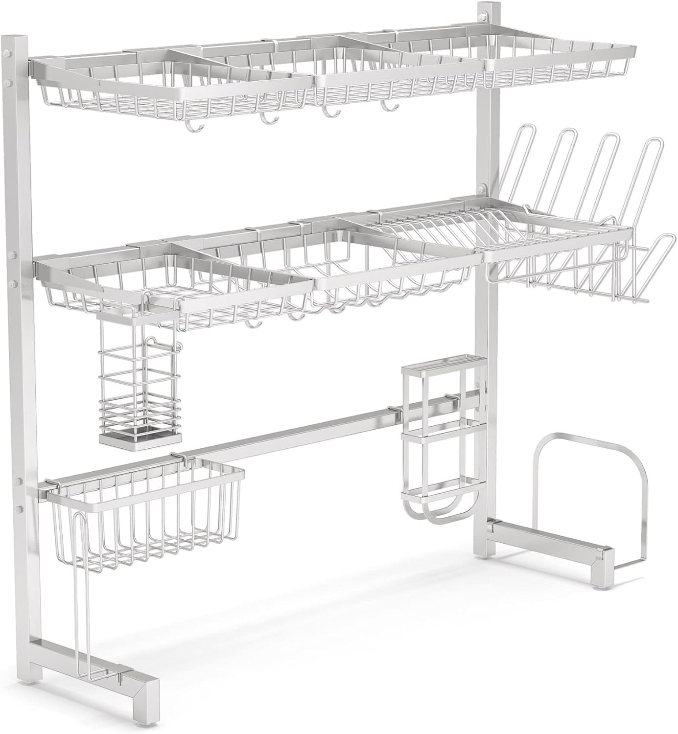 Over the Sink Dish Drying Rack -1Easylife 3 Tier Stainless Steel Large Kitchen Rack Dish Drainers for Home Kitchen Counter Storage, Shelf with Utensil Holder, Above Sink Shelves (silver1)