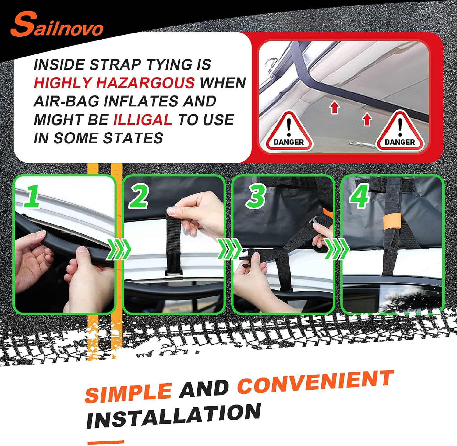 Car Roof Bag Cargo Carrier, 20 Cubic Feet Waterproof Rooftop Cargo Carrier with Anti-Slip Mat + 10 Reinforced Straps + 6 Door Hooks Suitable for All Vehicle with/Without Rack