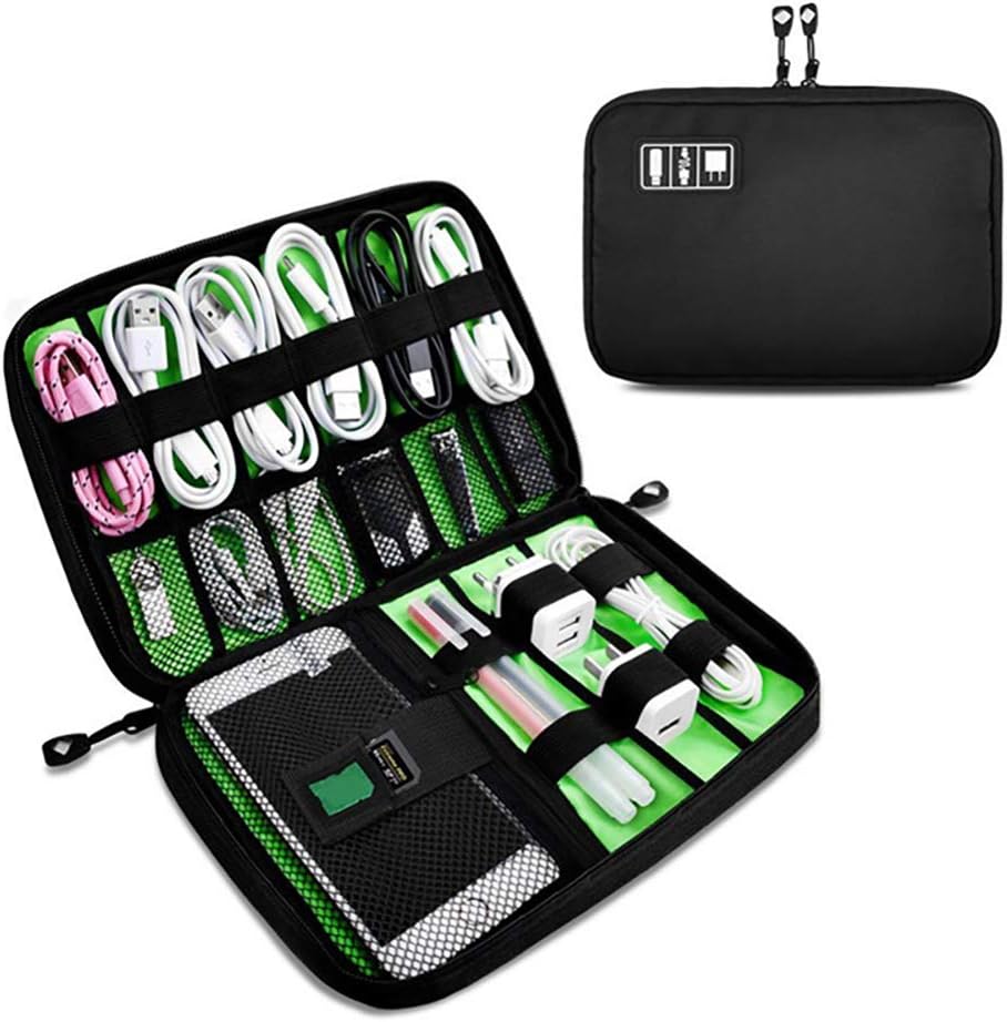 Electronics Organizer, OrgaWise Electronic Accessories Bag Travel Waterproof for iPad Mini, Kindle, Hard Drives, Cables, Chargers (Black)