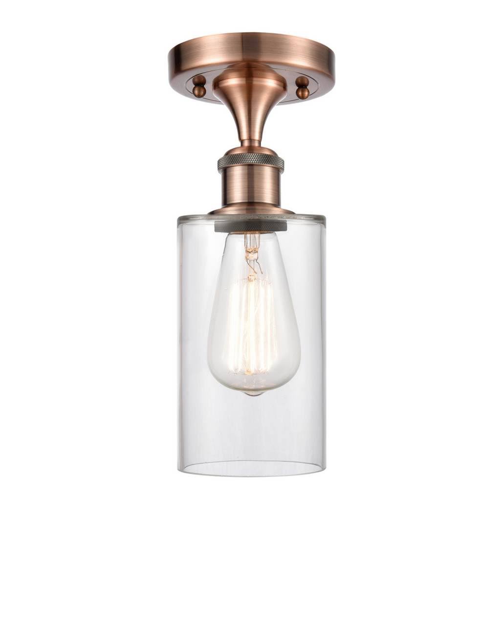 Innovations 516-1C-AC-G802 Clymer 1 Light Semi-Flush Mount in Antique Copper