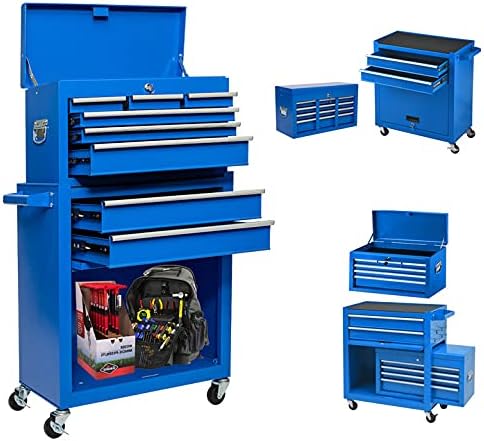 High Capacity 8-Drawer Rolling Tool Cabinet,Tool Box with Wheels and Drawer,Detachable Organizer Tool Chest Combo,Mobile Lockable Toolbox for Workshop Garage Mechanics
