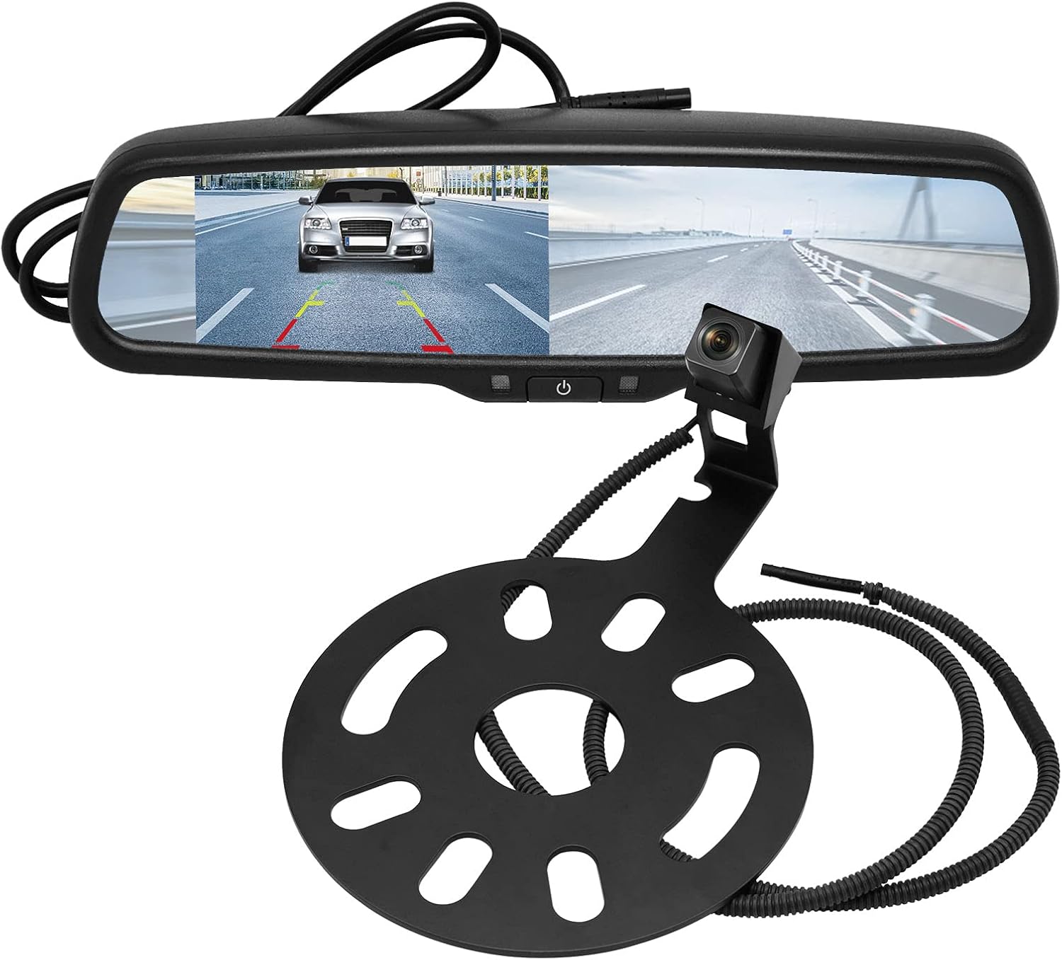 RED WOLF Spare Tire Rear View Backup Camera with 4.3 &rdquo; Anti-Glare Rverse Mirror LCD Monitor Display Mount Kit Fit Jeep Wrangle 2007-2018, Jeep Sahara JK 2010-2018 with Removable Guidelines