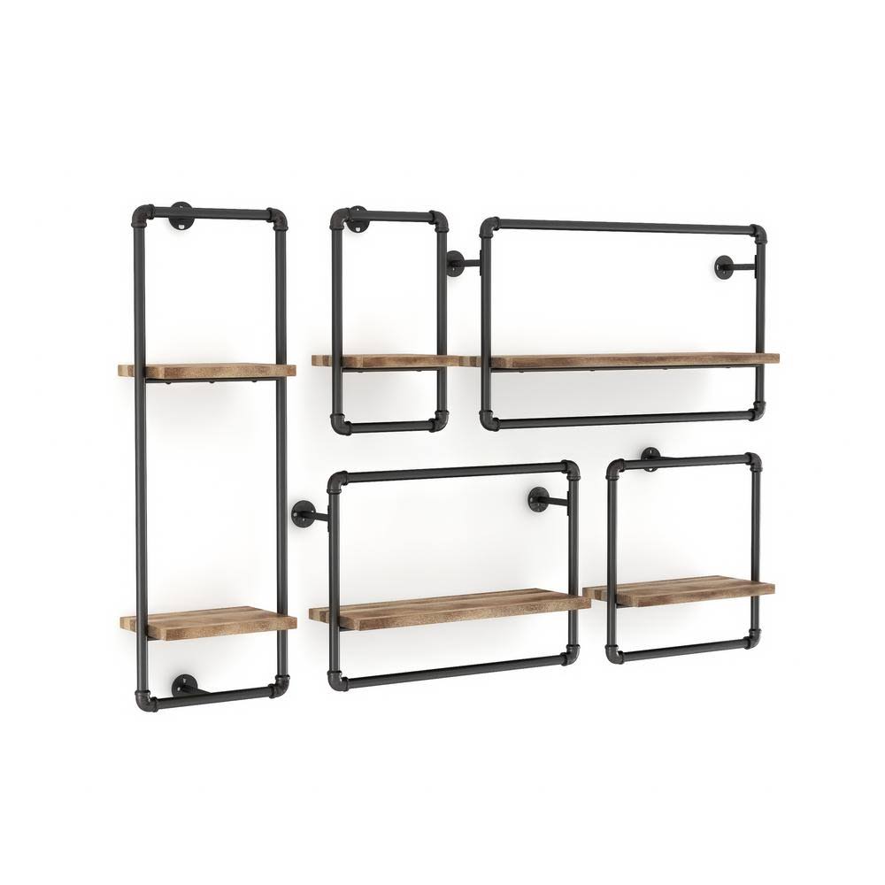 Furniture of America Zeren Sand Black and Light Pure Copper Metal Floating Decorative 5-Piece Wall Shelf Set