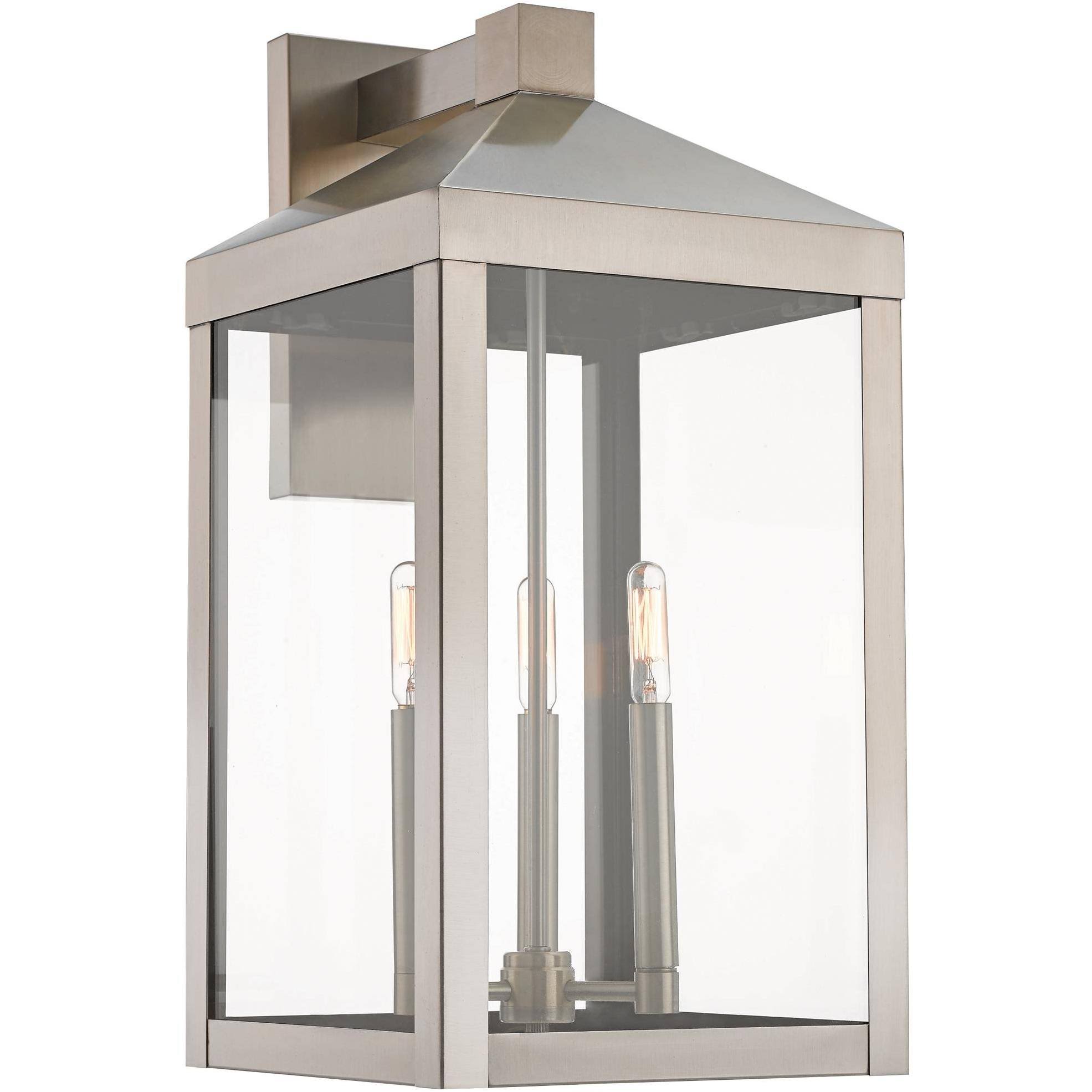 Livex Lighting 20585-91 Nyack 3 Light Outdoor Wall Lantern, Brushed Nickel