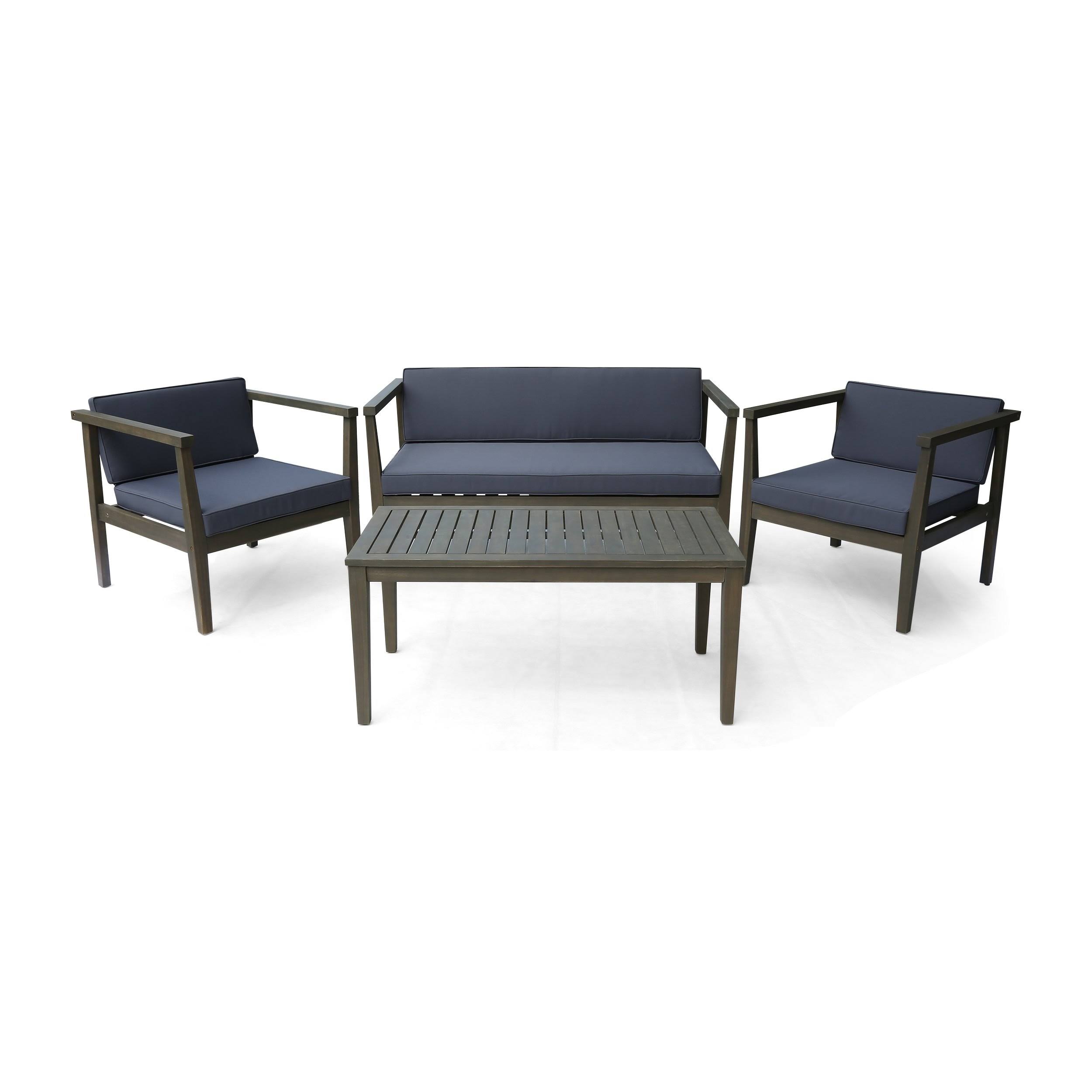 Maddox Outdoor 4-Seater Acacia Wood Chat Set with Coffee Table Gray