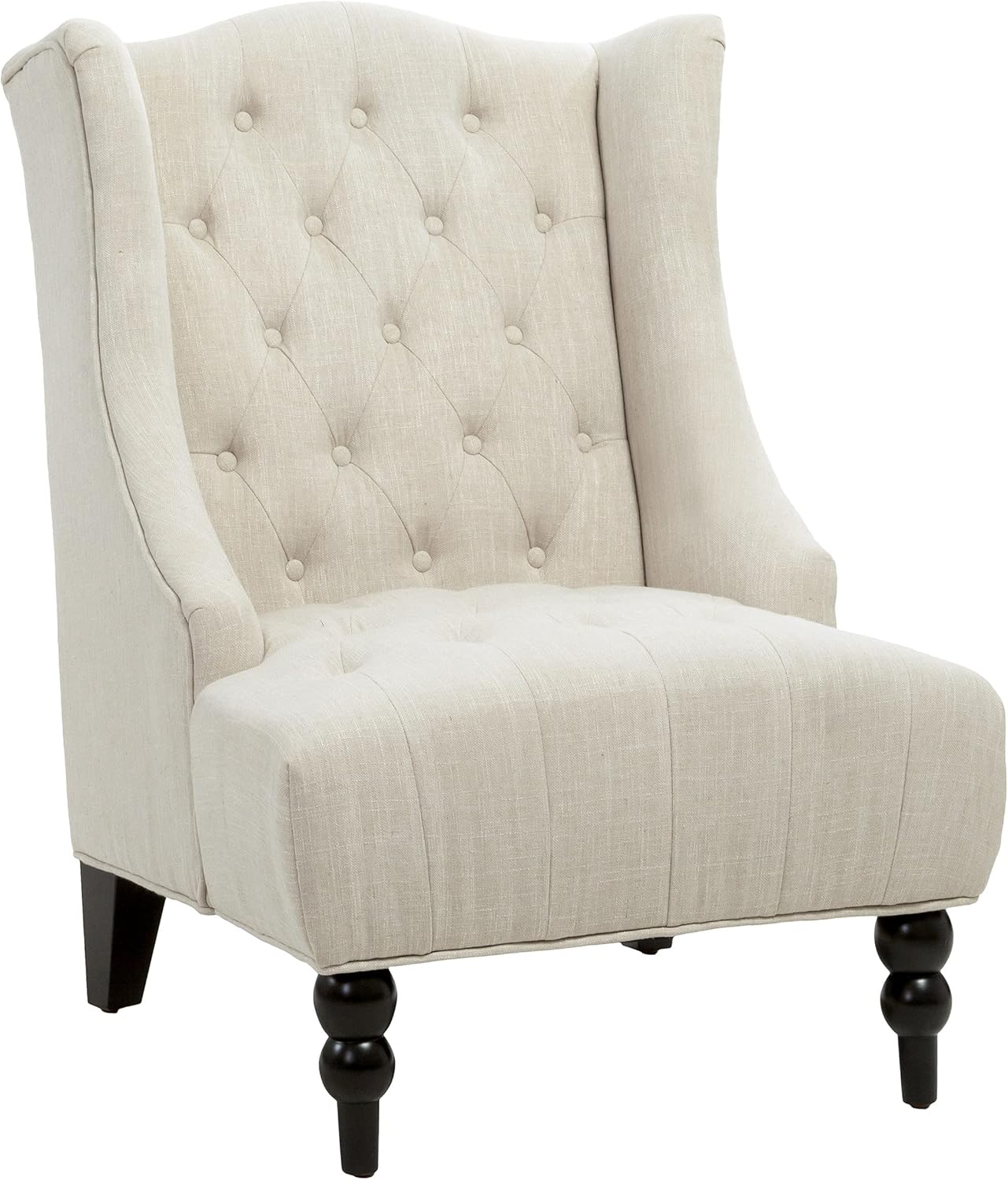Great Deal Furniture Clarice Tall Wingback Tufted Fabric Accent Chair, Vintage Club Seat for Living Room (Light Beige)