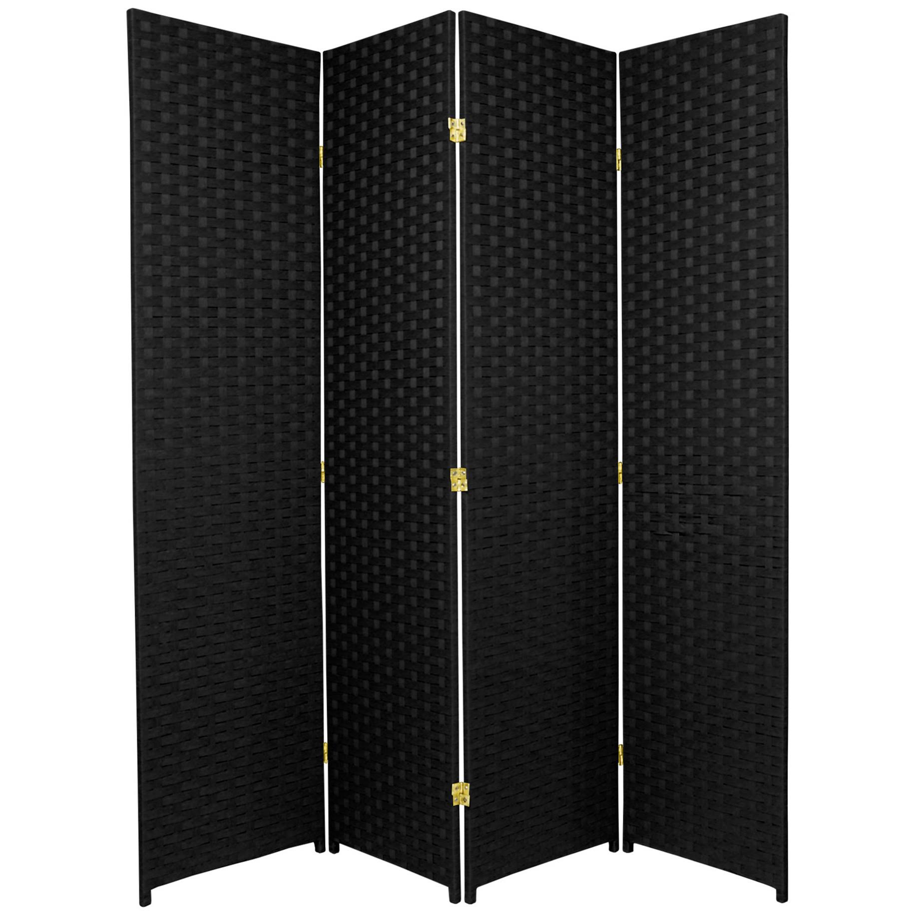 Oriental Furniture 6 ft. Tall Woven Fiber Room Divider - 4 Panel - Black