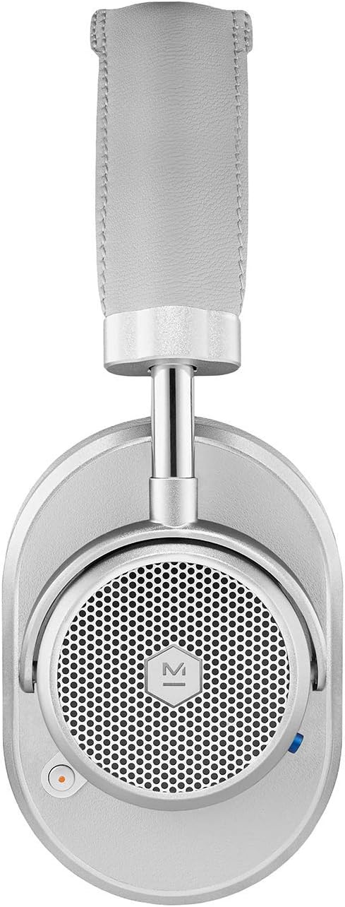 Master & Dynamic MW65 Active Noise-Cancelling (ANC) Wireless Headphones &ndash;, Bluetooth Over-Ear Headphones with Mic - Silver Metal/Grey Leather (Renewed)