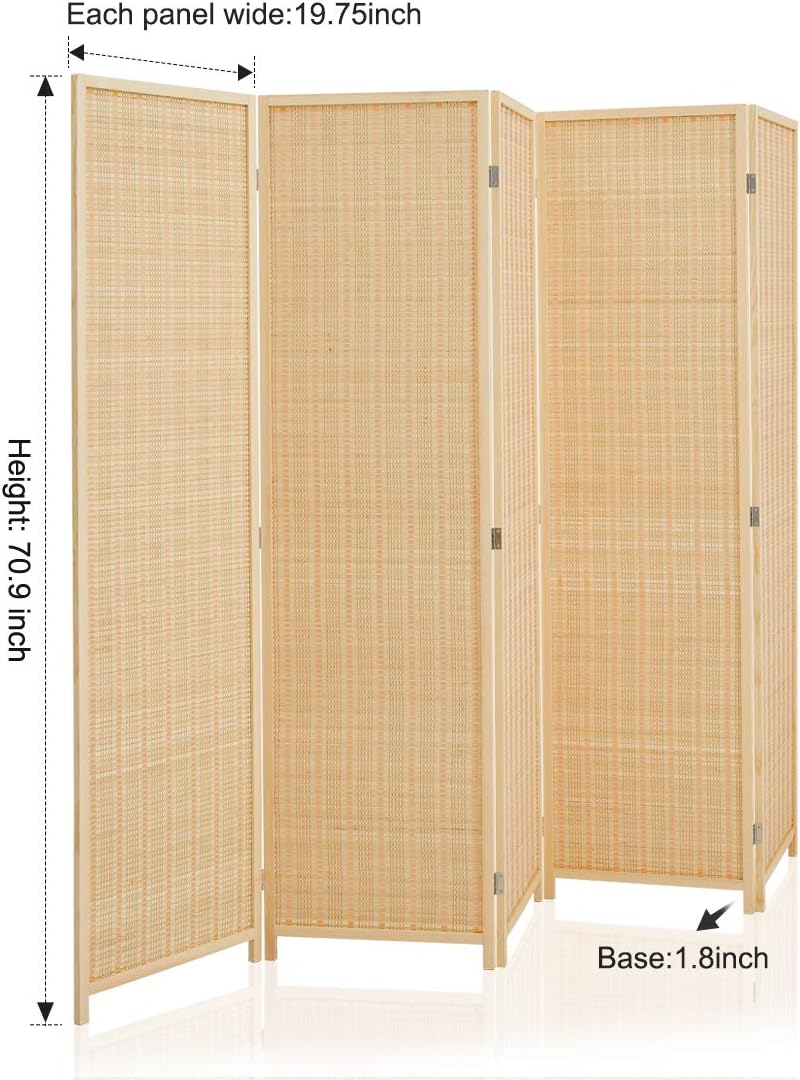 Corelax Room Divider Privacy Screen with Natural Bamboo,5 Panel Folding Privacy Screens,Freestanding Room Divider-Beige