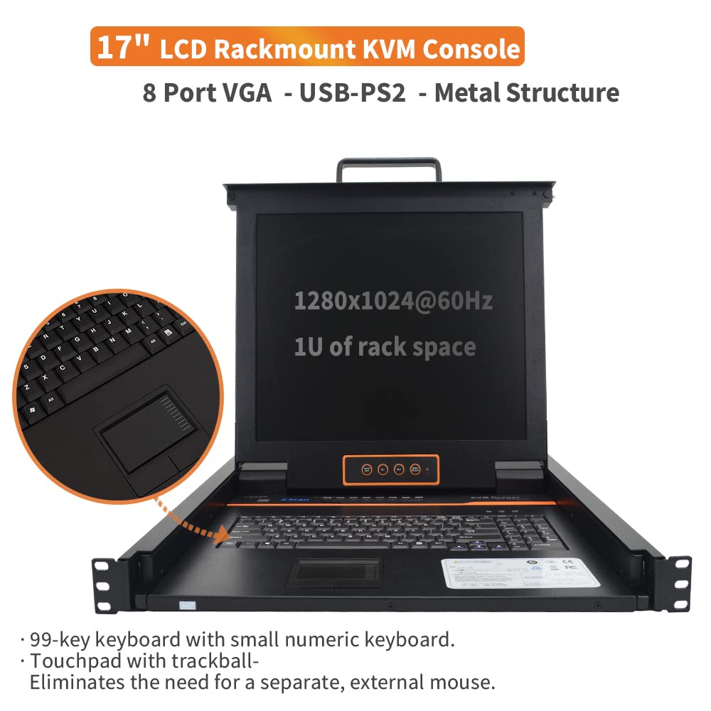 Rack Mount KVM Console w/Cables,1U 17