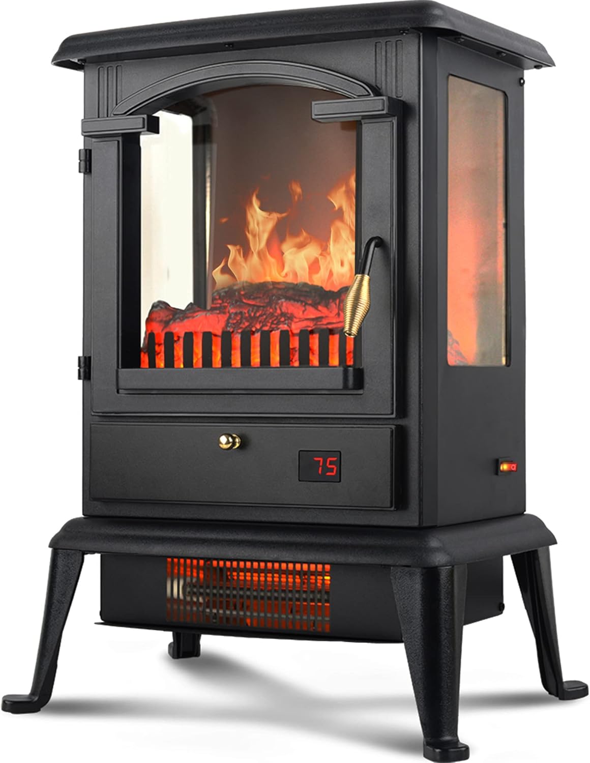 NKEPEN Electric Fireplace with 3D Realistic Flame - Freestanding Infrared Fireplace Heater with Remote Control (No Battery), Adjustable Brightness and Heating Mode, Overheating Safety Protection