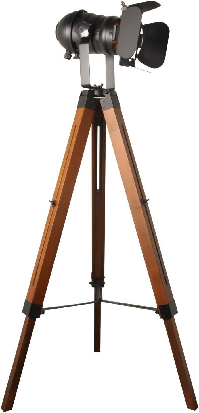 Farmhouse Vintage Adjustable Cinema Tripod Wood Table Lamp - Nautical Industrial Black Retro Style Spotlights Searchlights Wooden Standing Lamp Cinema Movie Props-for Living Room Bedroom