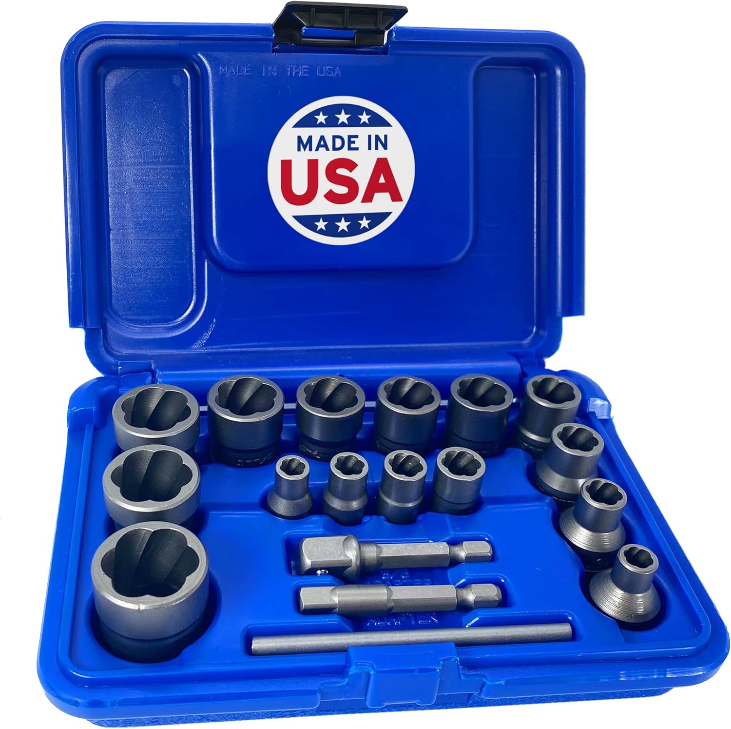 ROCKETSOCKET | 18 Piece Bolt Lug Nut Extractor Socket Tool Set | &frac14; in. and ⅜ in. Drive | RAZORGRIP Technology Extract Damaged Frozen Rusted Rounded-Off Bolts Nuts & Screws | Made in USA Steel