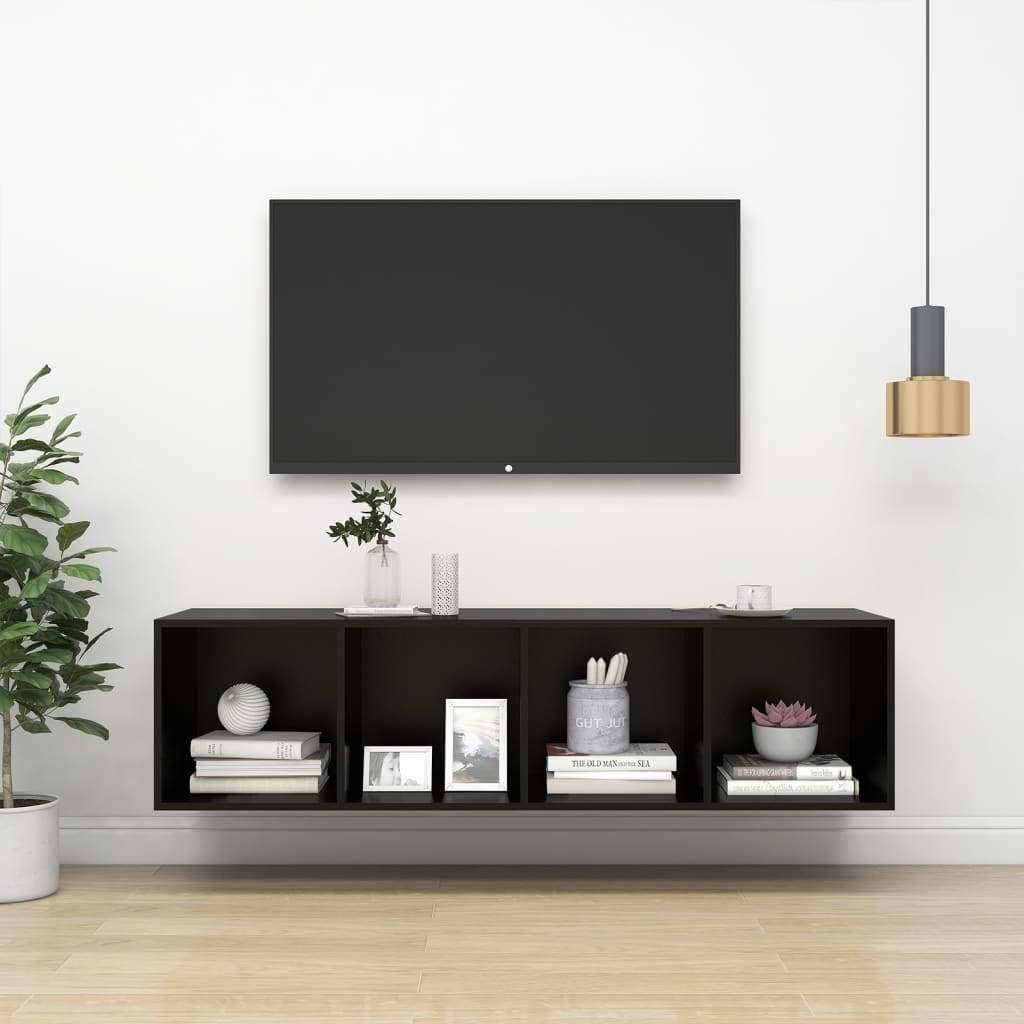 vidaXL Wall-Mounted TV Cabinet Black 14.6x22x14.6x22x56.1x22 Chipboard