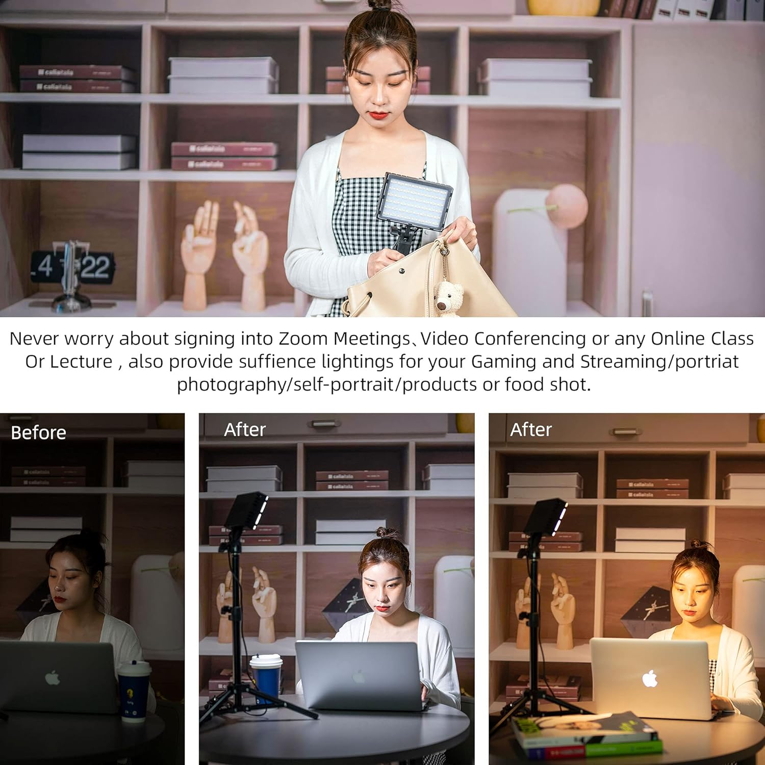 RGB Photography Lighting for Zoom Meetings, Tabletop Video Conference Lighting Kit CCT/RGB Mode Adjustable for Photoshoot/Tablet/Low Angle Shooting, Collection Portrait Tiktok YouTube (3 Packs) Pack of 2