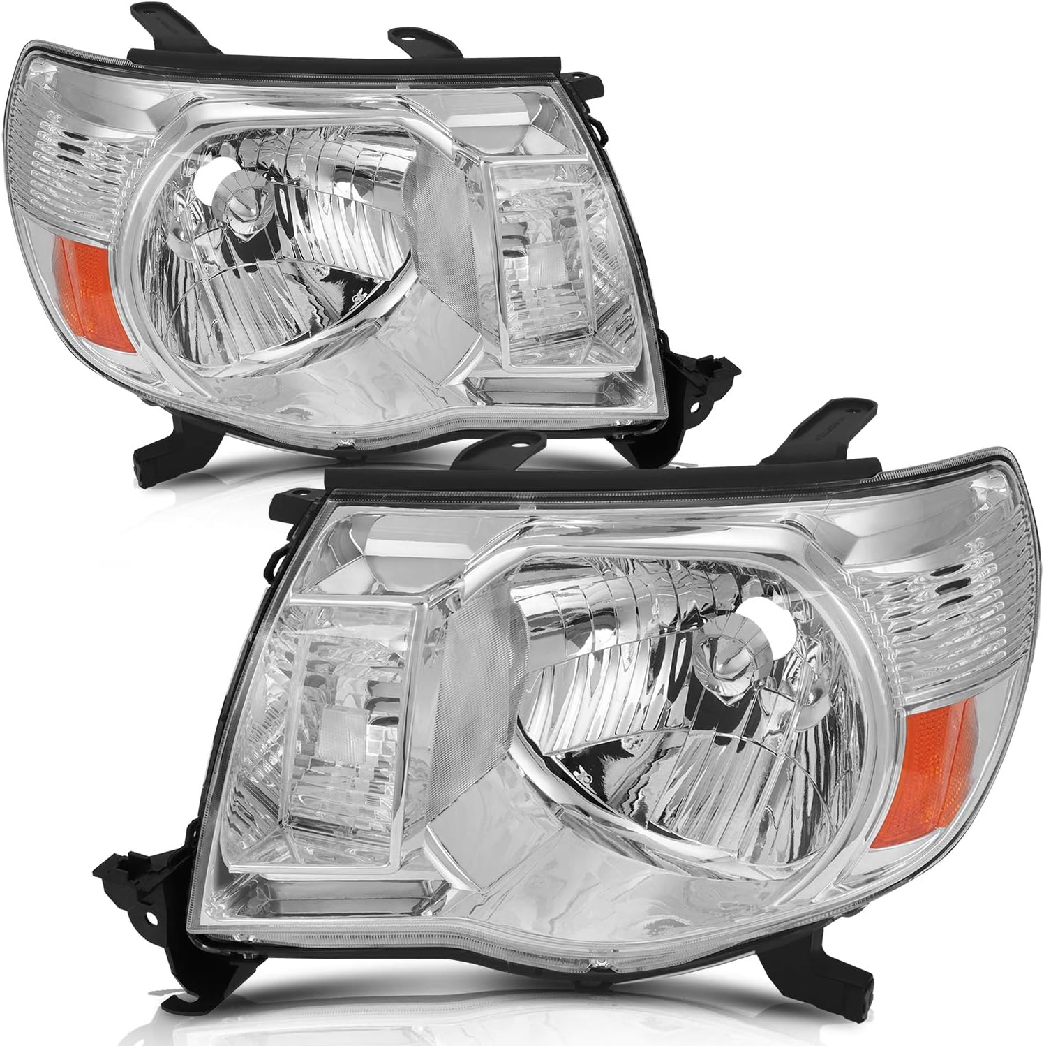 SCITOO Headlight Assembly Fits For Toyota Tacoma 2005-2011 headlamp in Chrome Housing Amber Reflector Clear Lens