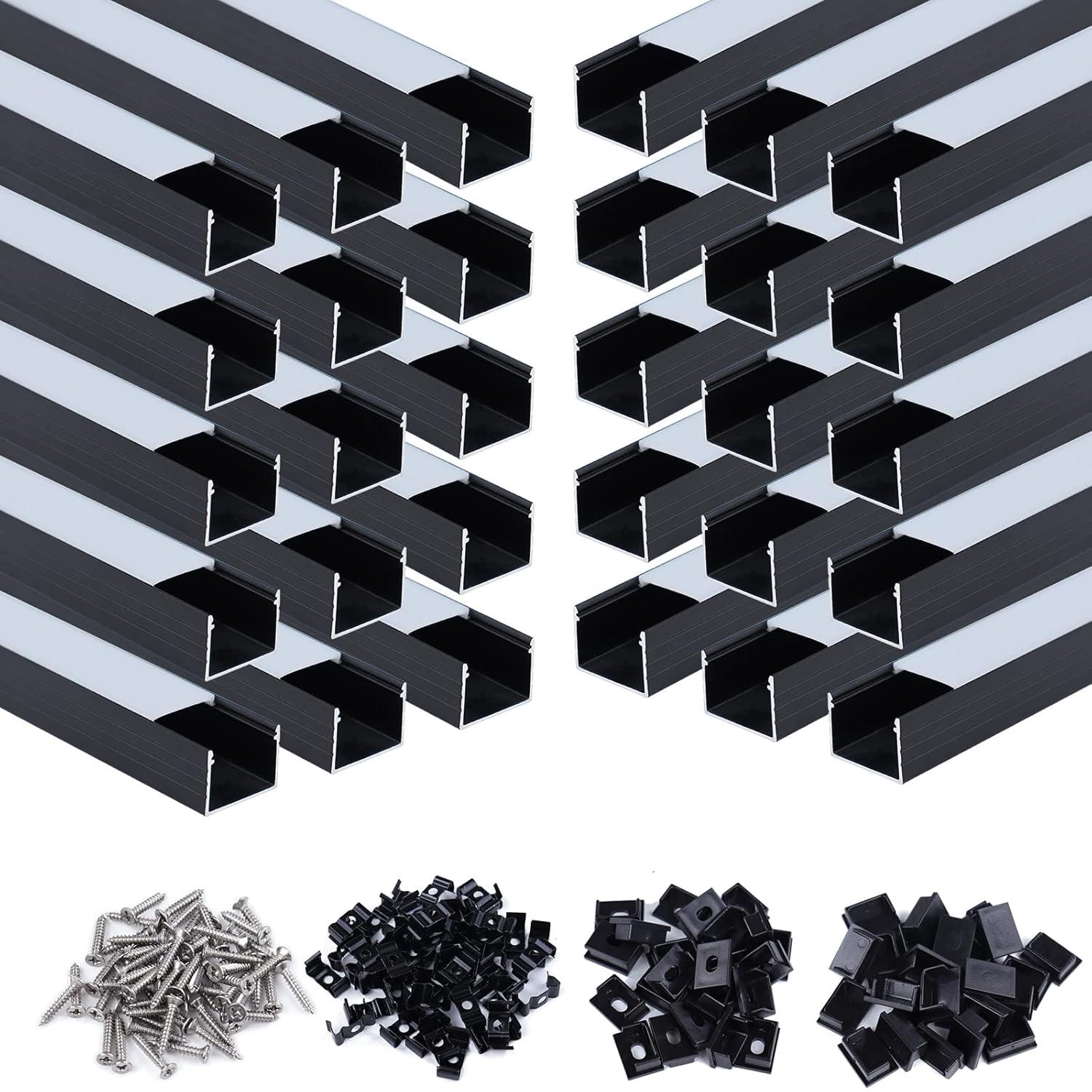 Muzata 100FT/30M Black LED Channel with Spotless Milky White Anti-UV Continuous Diffuser Lens Aluminum LED Channel For Waterproof LED Strip Light 18x13mm Wide Prevent Light Leakage U103 BW LN1 LP1 LU2