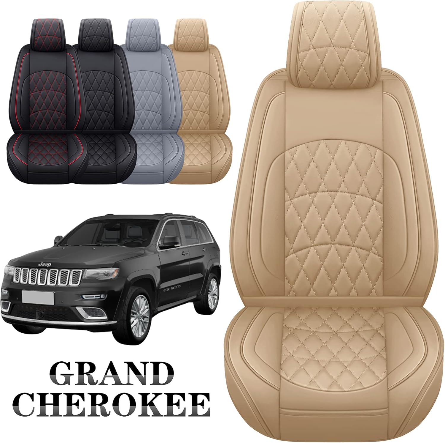 YIERTAI Jeep Grand Cherokee Seat Covers Fit for 2011-2022 Pickup Truck Laredo Limited Classic Overland Front Seats Airbag Compatiable Waterproof Leather Car Cushion Protectors(2 PCS Front/Black-Red)