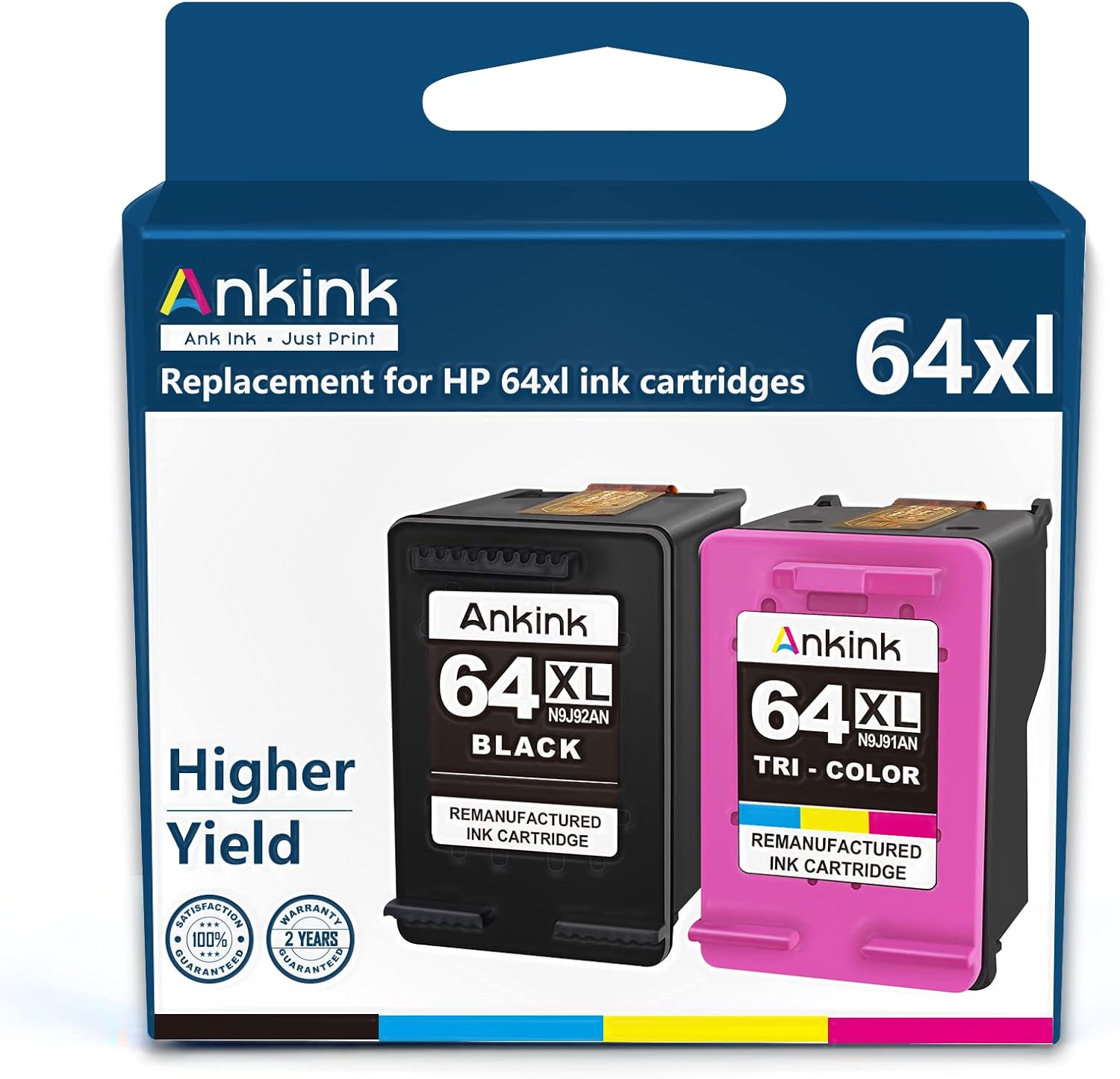 Ankink Higher Yield 64XL 2 Black Combo | XLarge Replacement for HP 64xl Black Ink Cartridges | HP 64 XL Fit for Envy Photo 6255 6400 7100 7155 7164 7800 7855 7858 Tango X Terra Printer | HP64 HP64XL Pack of 2