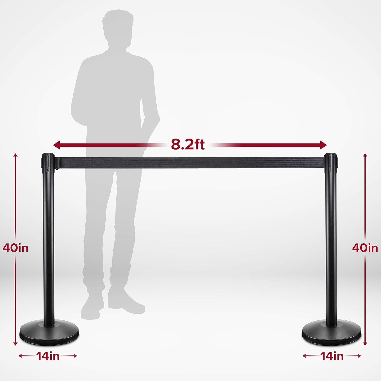 Jumbl Stanchions with 8.5 Foot Retractable Belt, Sturdy Post Barriers, Heavy Duty Steel Weighted Base, Safety Lock, Easy Assembly for Crowd Control, Lines & Queues (6-Pack)