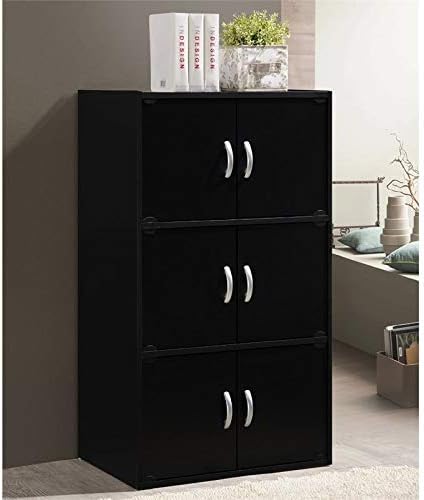 Pemberly Row 3 Shelf 6 Door Bookcase in Black