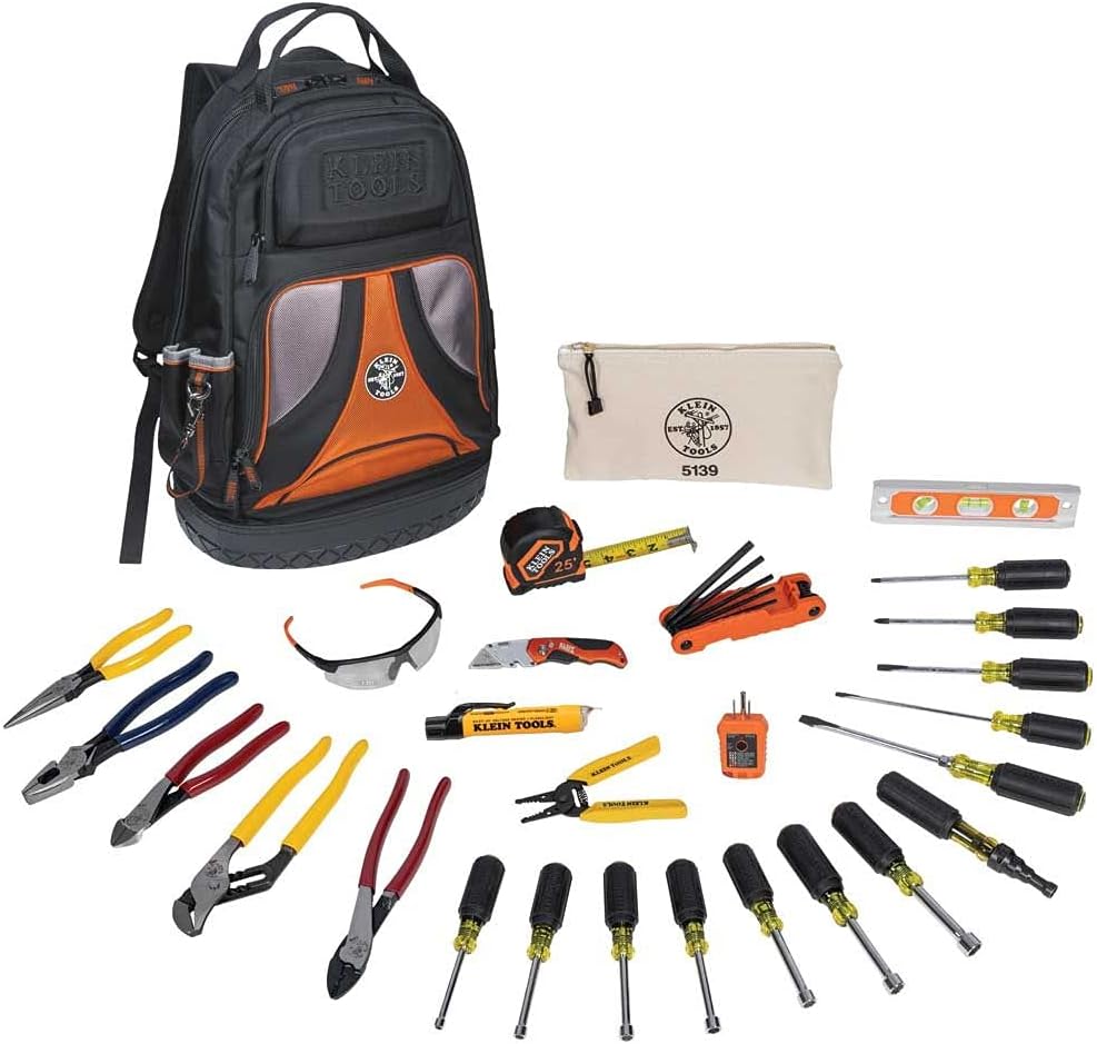 Klein Tools 80028 Hand Tools Kit includes Pliers, Screwdrivers, Nut Drivers, Backpack, and More Jobsite Tools, 28-Piece