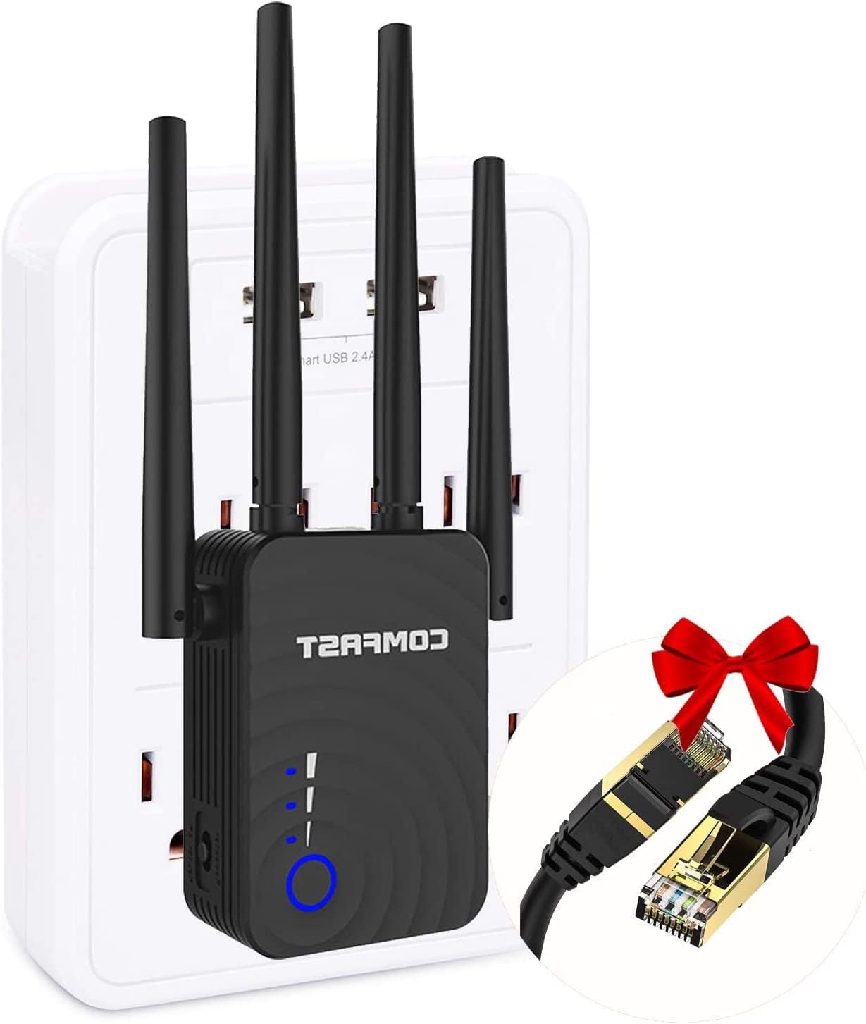 WiFi Range Extender Signal Booster for Home, 1200Mbps Repeater 3000FT 2.4 & 5GHz Dual Band WPS Booster WPS Easy Setup, Work with Any WiFi Routers Enjoy Speed-2022-F Pack of 2