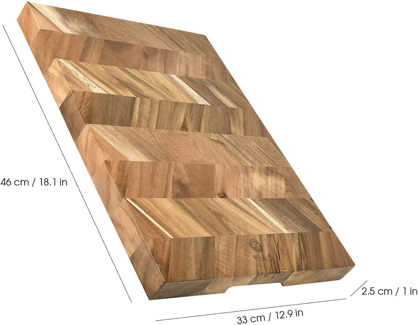 BILL.F Chopping Board, Acacia Wood Kitchen Cutting Board with End-Grain, Large Wooden Chopping Boards 18 by 13 by 1 Inch Pack of 2