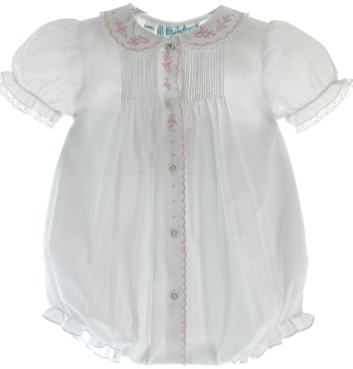 Feltman Brothers Girls White u0026 Pink Romper with Lace Trim 6M