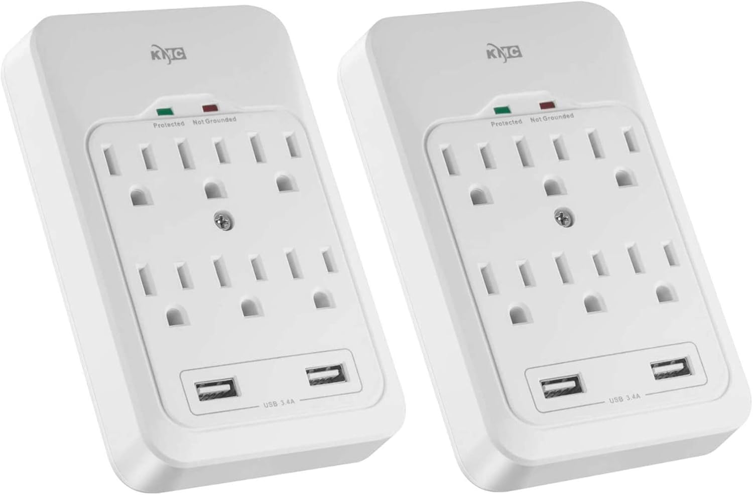 KMC 6-Outle Surge Protector with 2 USB Ports 3.4A, 980 Joule, White(2 Pack)