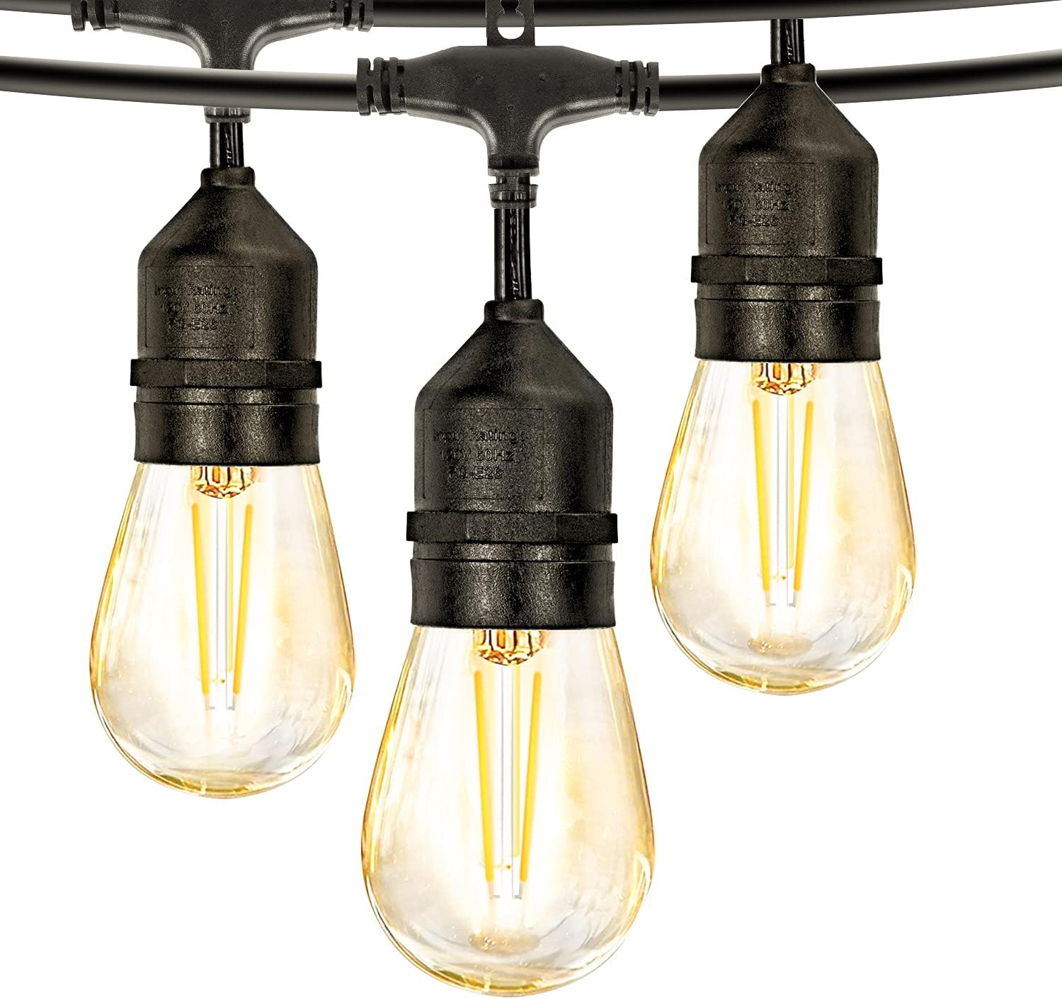 Aialun 2 Pack -2&times;48FT LED Outdoor String Lights with 2W Dimmable Edison Shatterproof Plastic Bulbs Commercial Great Weatherproof Strand - Heavy-Duty Decorative LED Caf&eacute; Patio Light, Porch Market Light