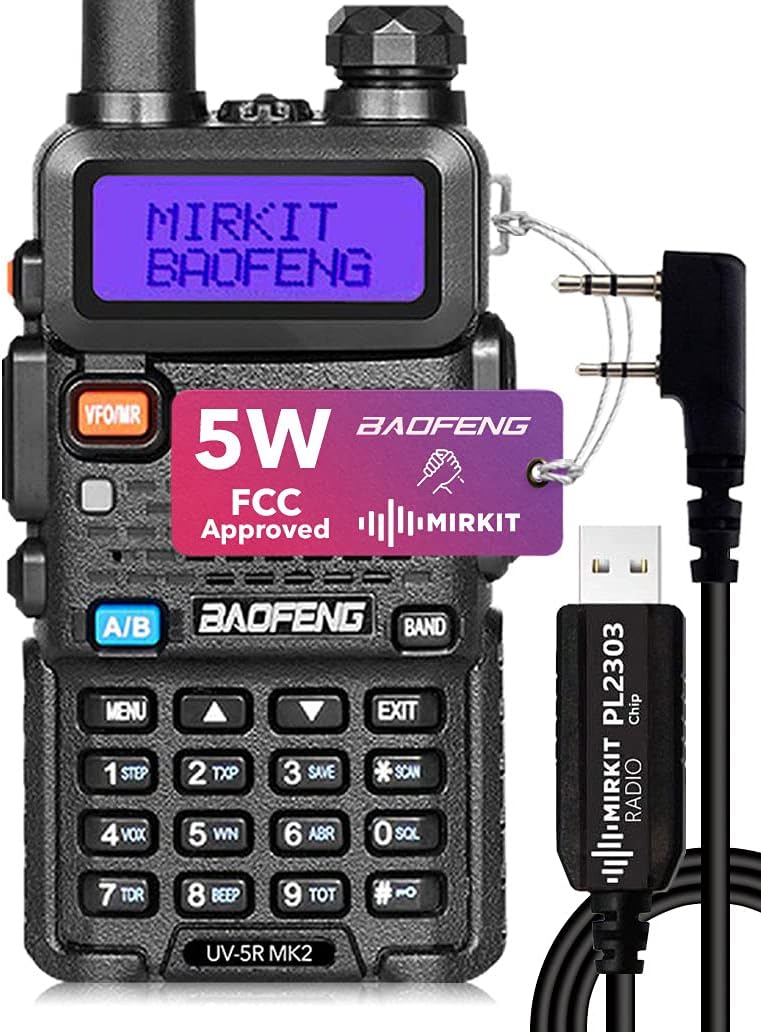 BAOFENG UV-5R MK2 FCC Approved 5 Watt 2022 Handheld Dual Band Ham Radio, Mirkit Edition USA Warranty + Programming Cable Mirkit pl2303 and Free Software Pack of 2