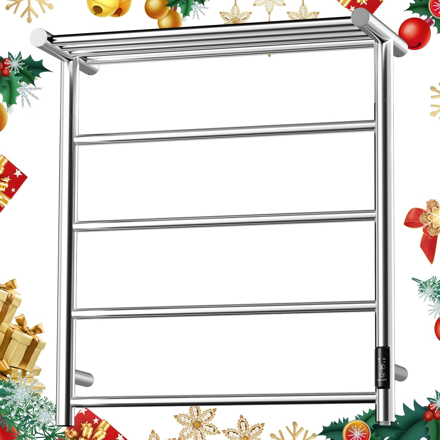 DAILYLIFE Towel Warmer, Wall Mounted Heated Towel Rack, Built-in Timer 3 Timer Modes: ON/Off 2H 4H, 7 Bars Stainless Steel Plug-in Electric Drying Rack 130W Home Bathroom Chrome