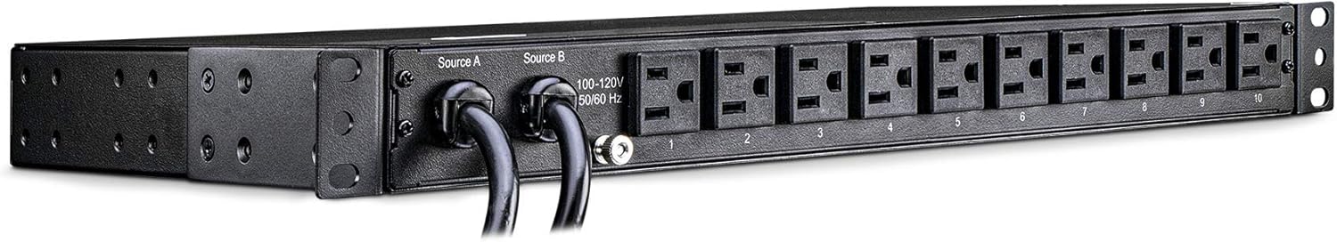 CyberPower PDU15M10AT Metered ATS PDU, 100-120V/15A, 10 Outlets, 1U Rackmount,Black