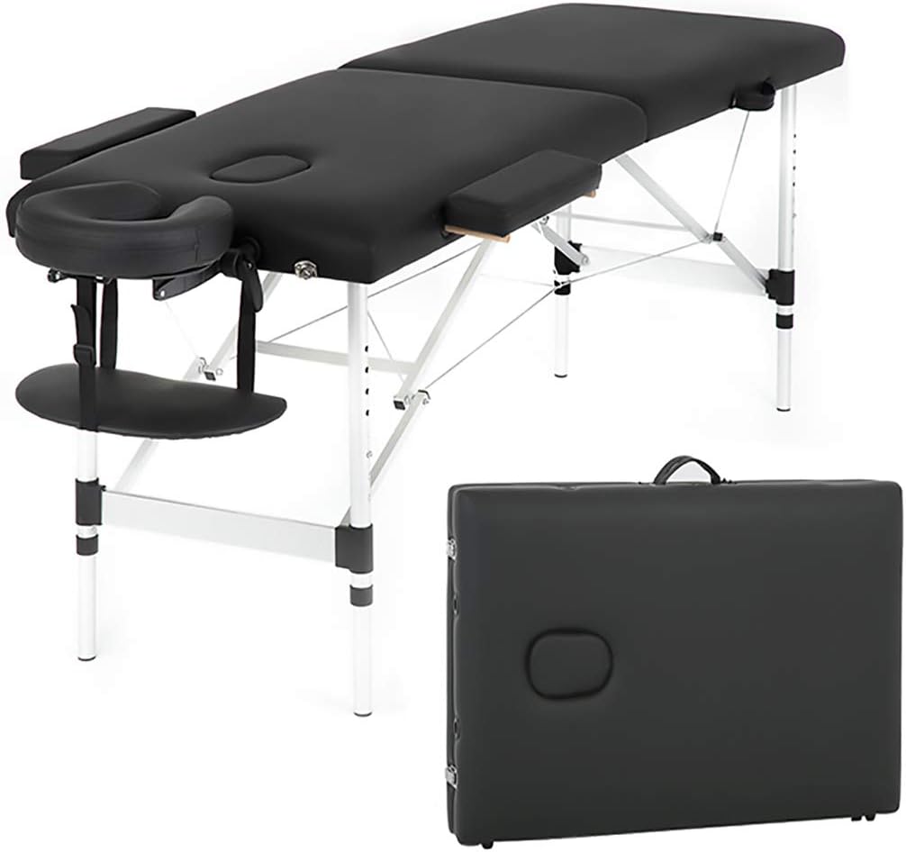 Massage Table Massage Bed Spa Bed 73 Inch Aluminium Massage Table W/Face Cradle Carry Case Height Adjustable 2 Fold Portable Facial Salon Tattoo Bed