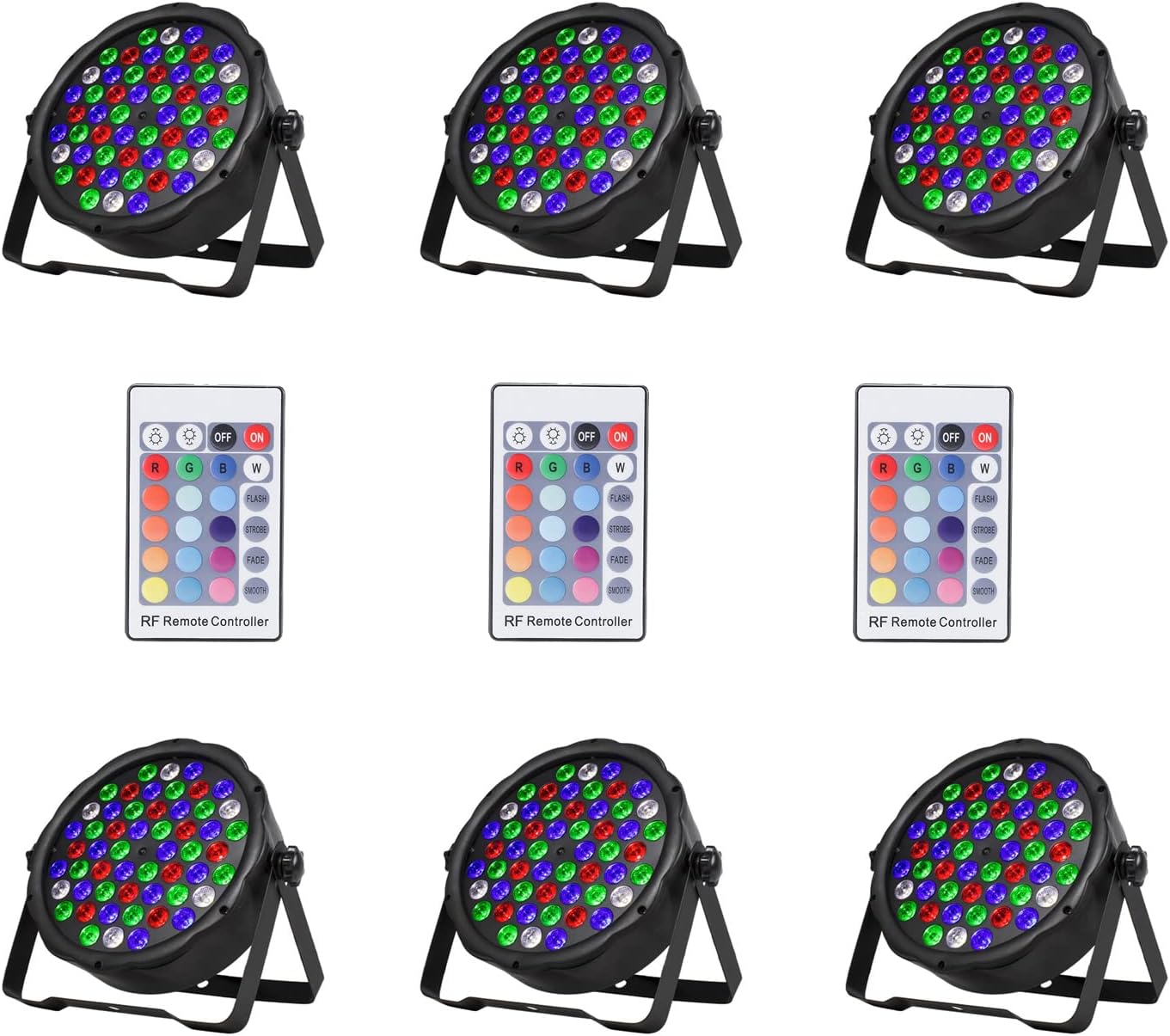 SHEHDS Wireless Remote LED Flat Par 54x3W Lighting RGBW DMX 512 Stage Lighting with Remote Control for Home Party Wedding DJ Show Club Concert Dance Floor Lighting - 6 Pack