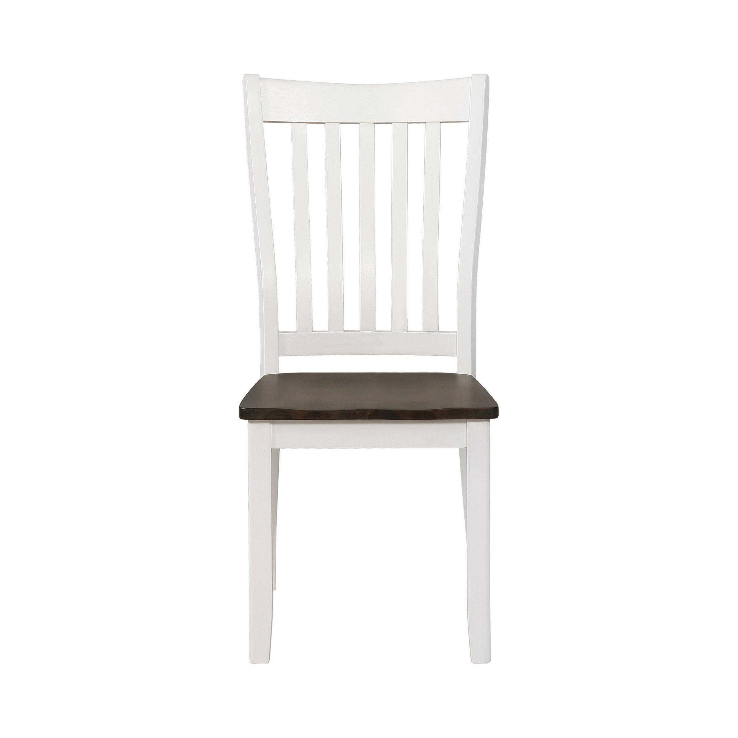 Benjara Farmhouse Wooden Dining Chair with Slatted BACK, Set of 2, White and Brown