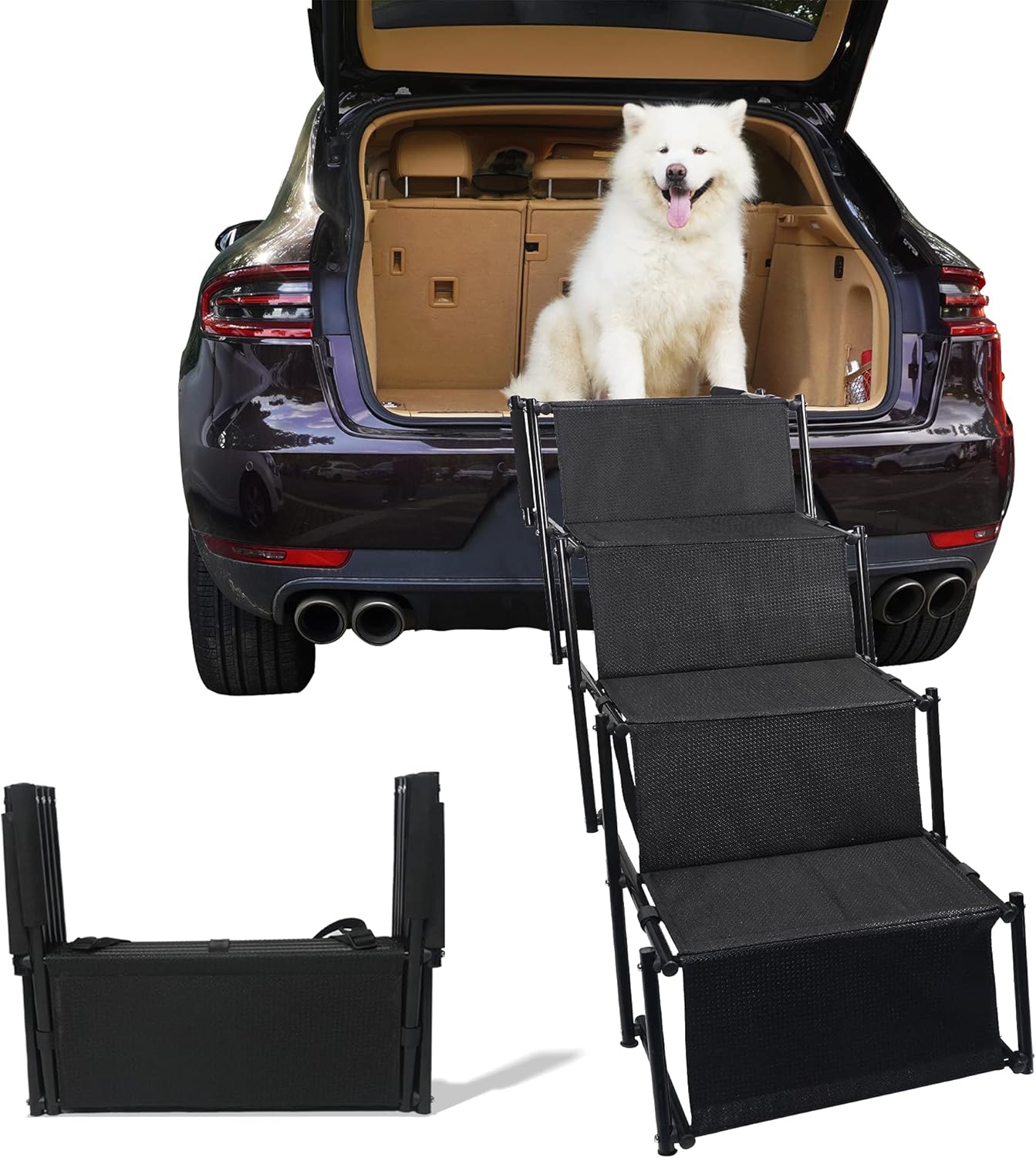 maxpama Extra High and Wide Dog Car Stair Portable Dog Ramp for Large Dogs, Folding Dog Step for High Truck Car SUV, Pet Stair with Non-Slip Surface Lightweight Safety Ramp Support up to 170-200 Lbs Pack of 2