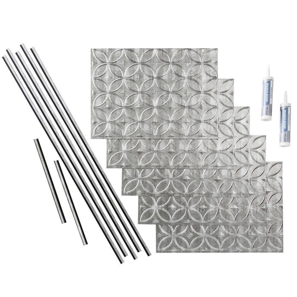 Fasade Rings Crosshatch Silver 18 Sq. ft. Backsplash Kit