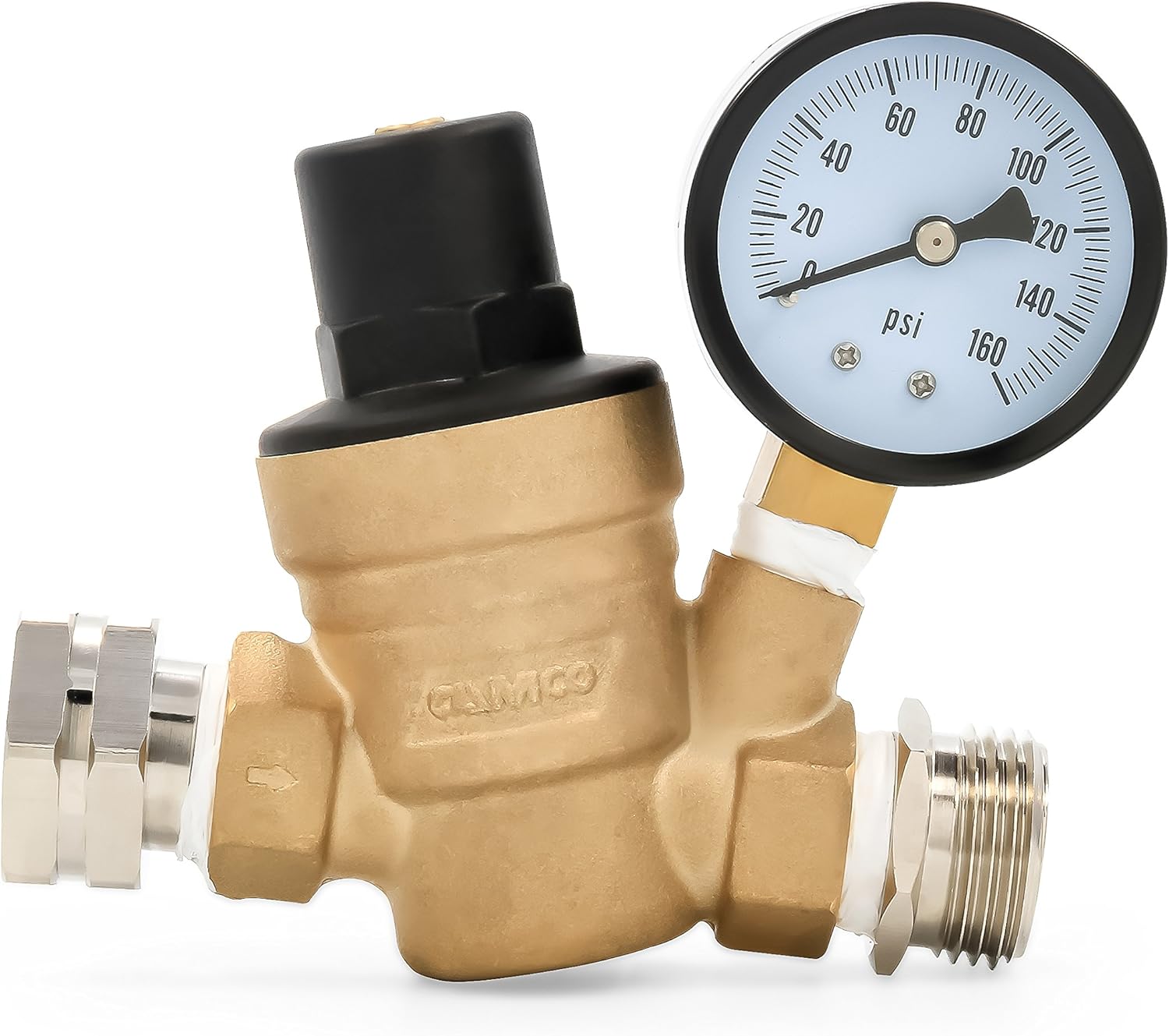 Camco 40058 Adjustable Brass Water Pressure Regulator - Helps Prevent Damage To Appliances and Plumbing Fixtures From High Water Pressure, Great for RVs and Boats Pack of 2