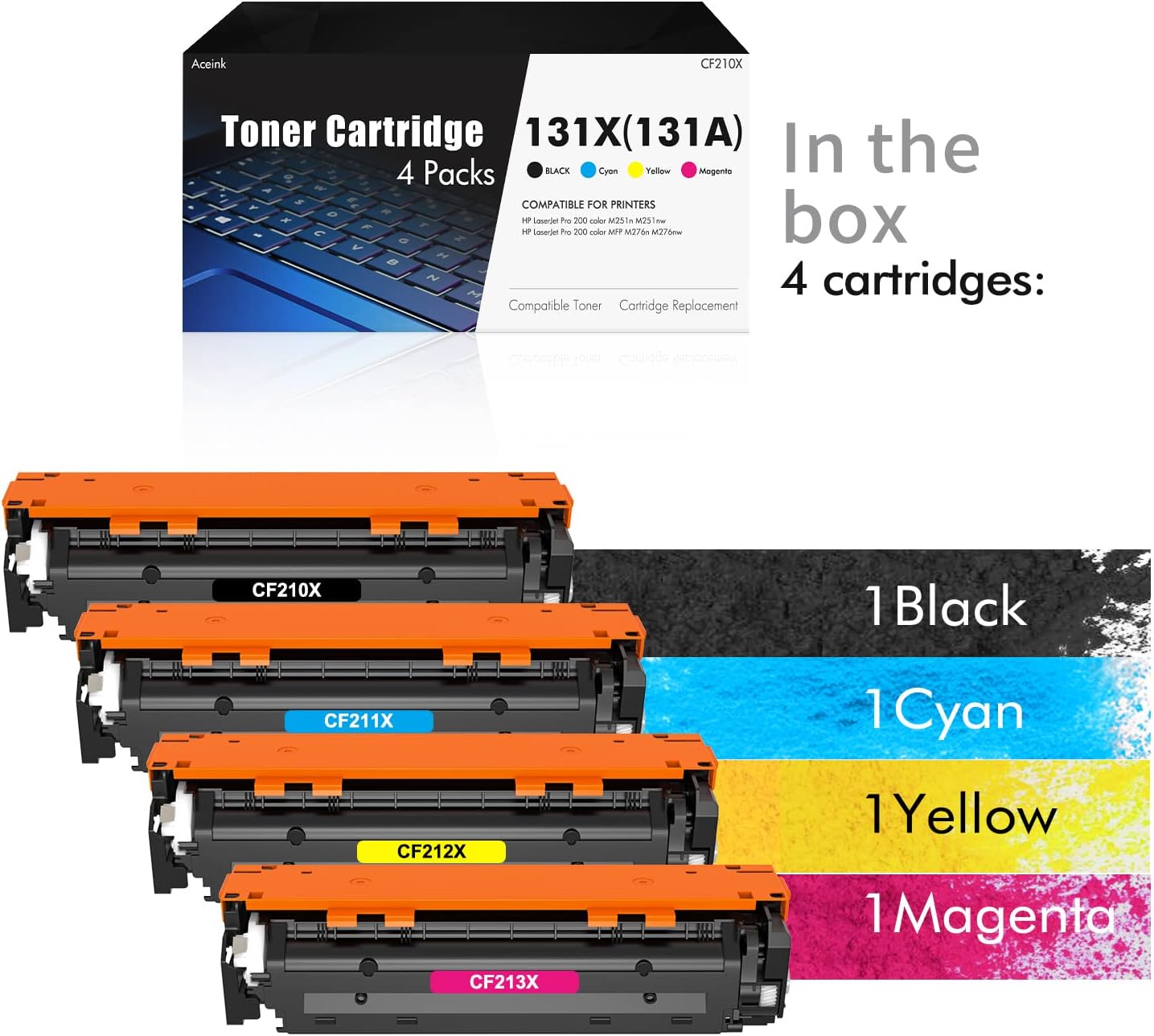 131A CF210A HP Toner Cartridge: 4-Pack for HP 131X CF210X CF210A Pro 200 Color MFP M251 nw M276nw M251nw M251n M276n M276 M251 CF211A CF212A CF213A Printer ( Black Cyan Yellow Magenta )