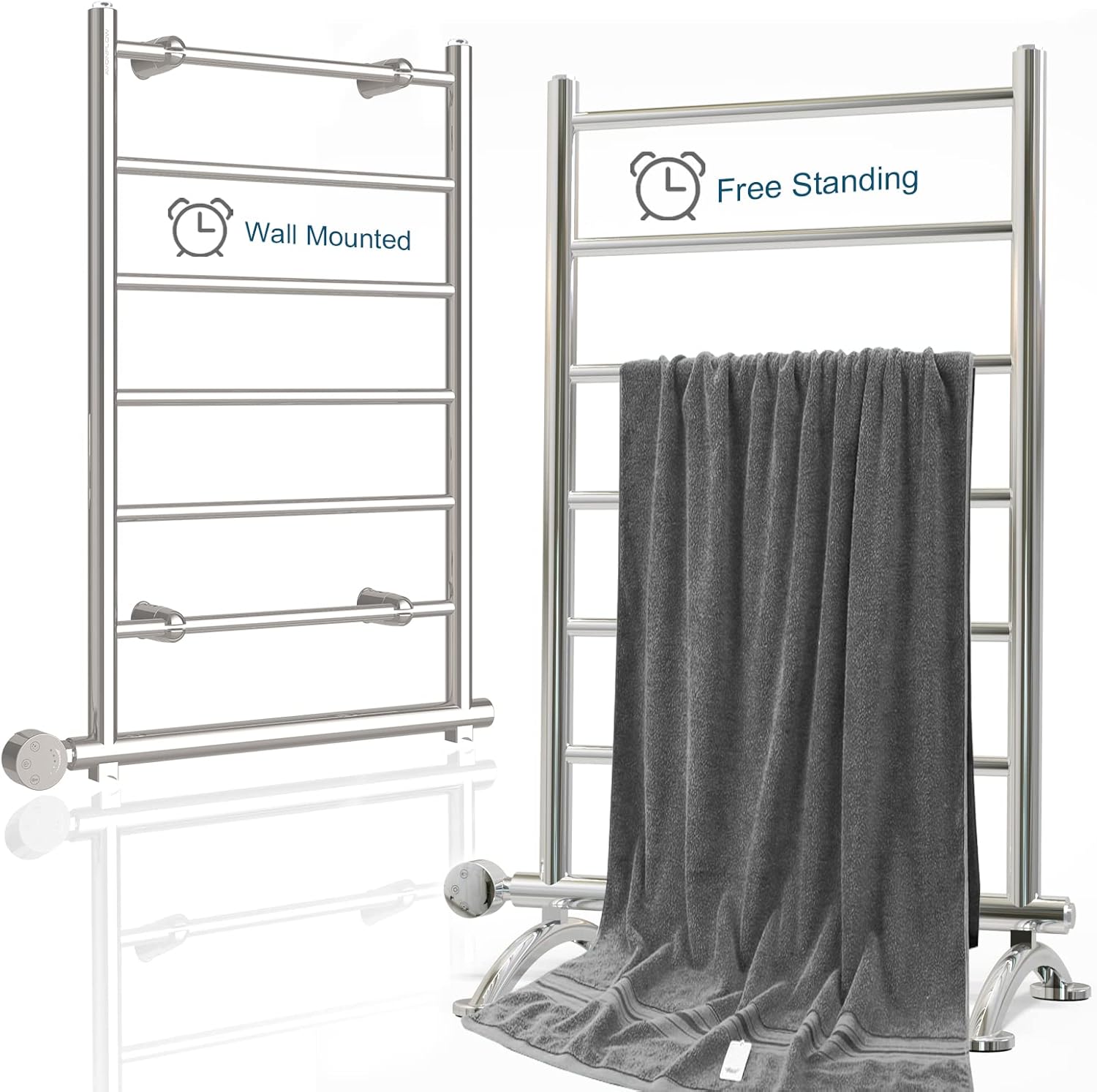 AVONFLOW Freestanding Heated Towel Warmer Rack with Smart Controller Timer Plug in Heated Towel Rack for Bathroom (250W)- Polish