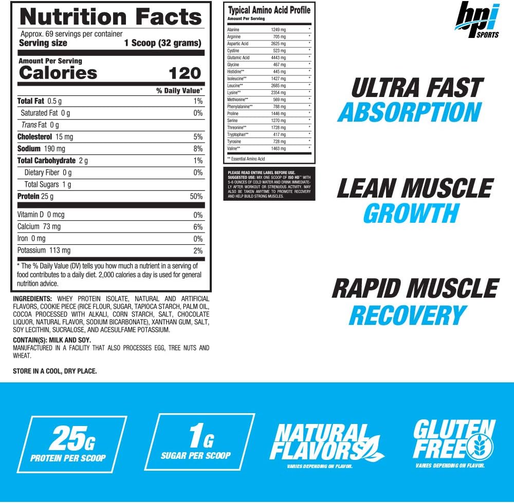 BPI Sports Iso Hd Vanilla Cookie, 76.8 oz Pack of 2