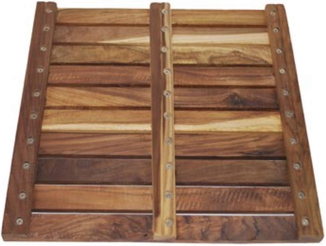 The House of Teak Shower Mat, 19.75 inches x 19.75 inches, Golden Teak Light and Dark Pack of 2