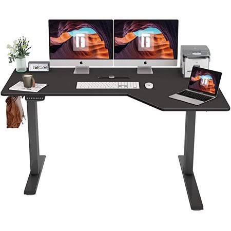 FEZIBO L-Shaped Electric Standing Desk, 55 inch Height Adjustable Stand Up Table, Sit Stand Desk with Splice Board, Black Frame/